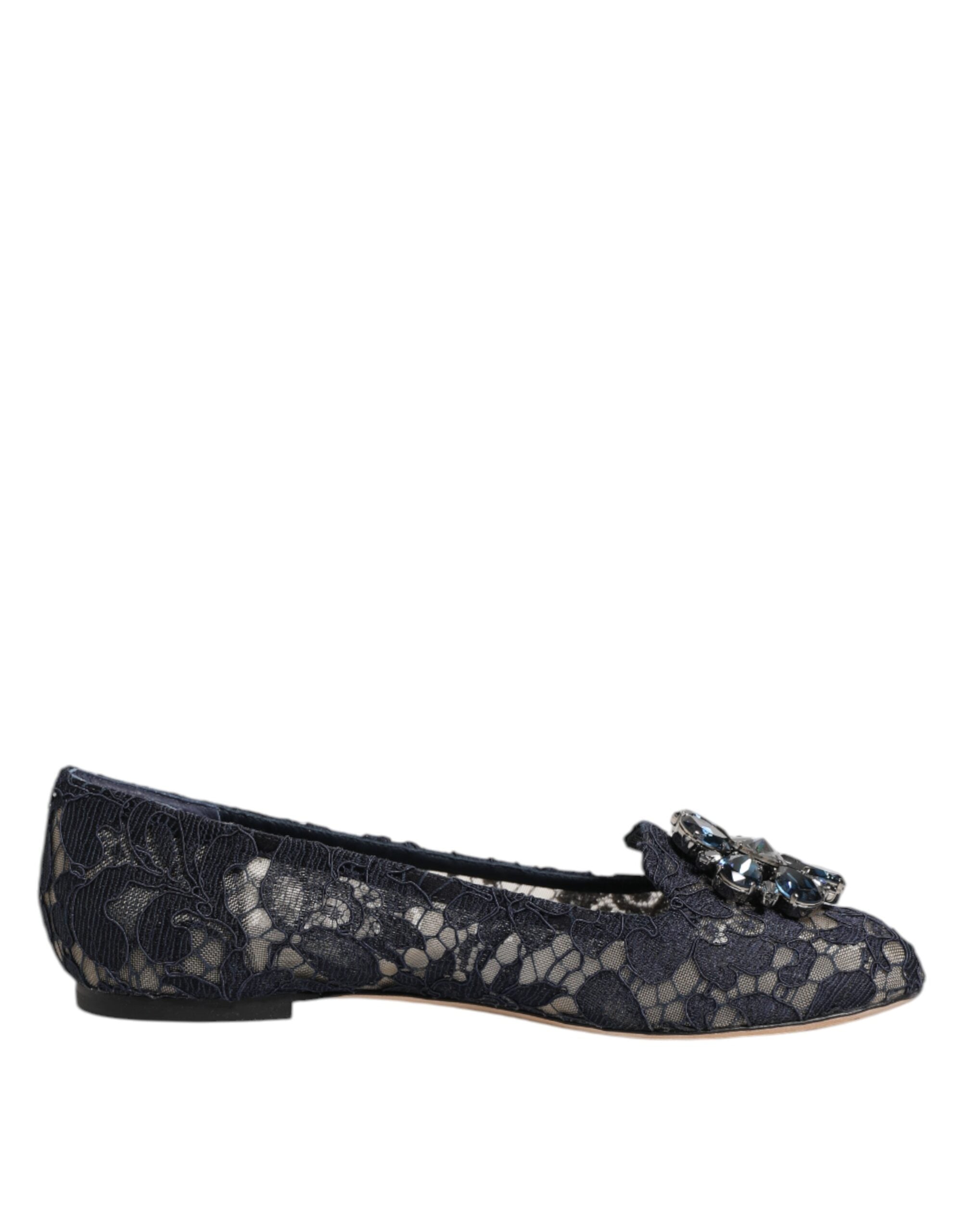 Dolce & Gabbana Blue Lace Taormina Crystals Flats Shoes Glam Steals