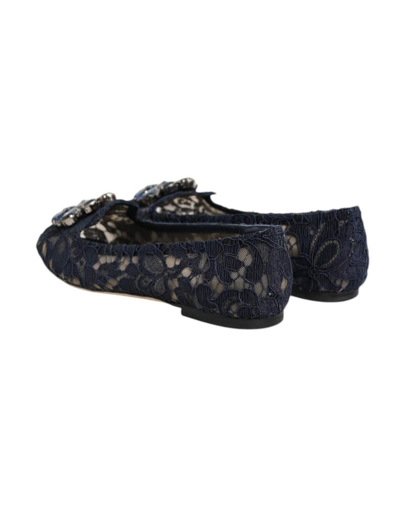 Dolce & Gabbana Blue Lace Taormina Crystals Flats Shoes Glam Steals