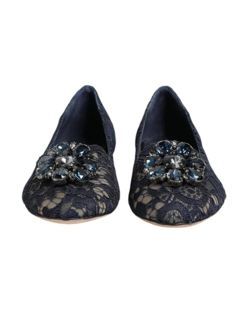 Dolce & Gabbana Blue Lace Taormina Crystals Flats Shoes Glam Steals
