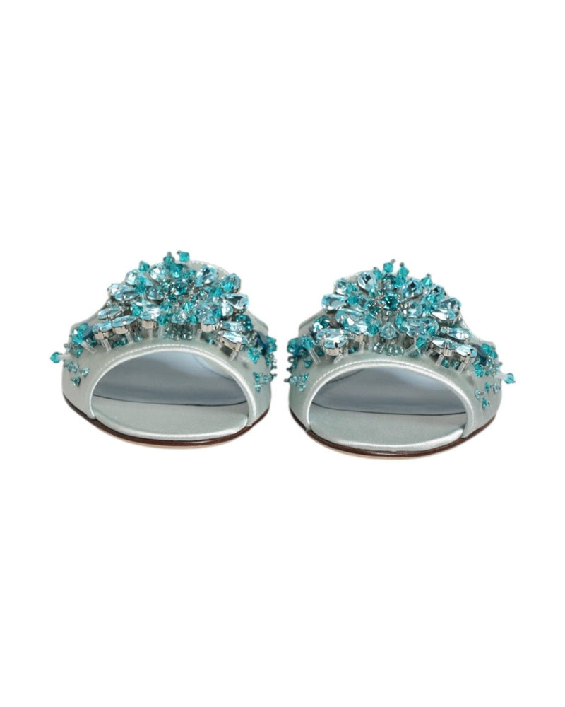 Dolce & Gabbana Blue Leather Silver Bead Embellish Slide Shoes Glam Steals