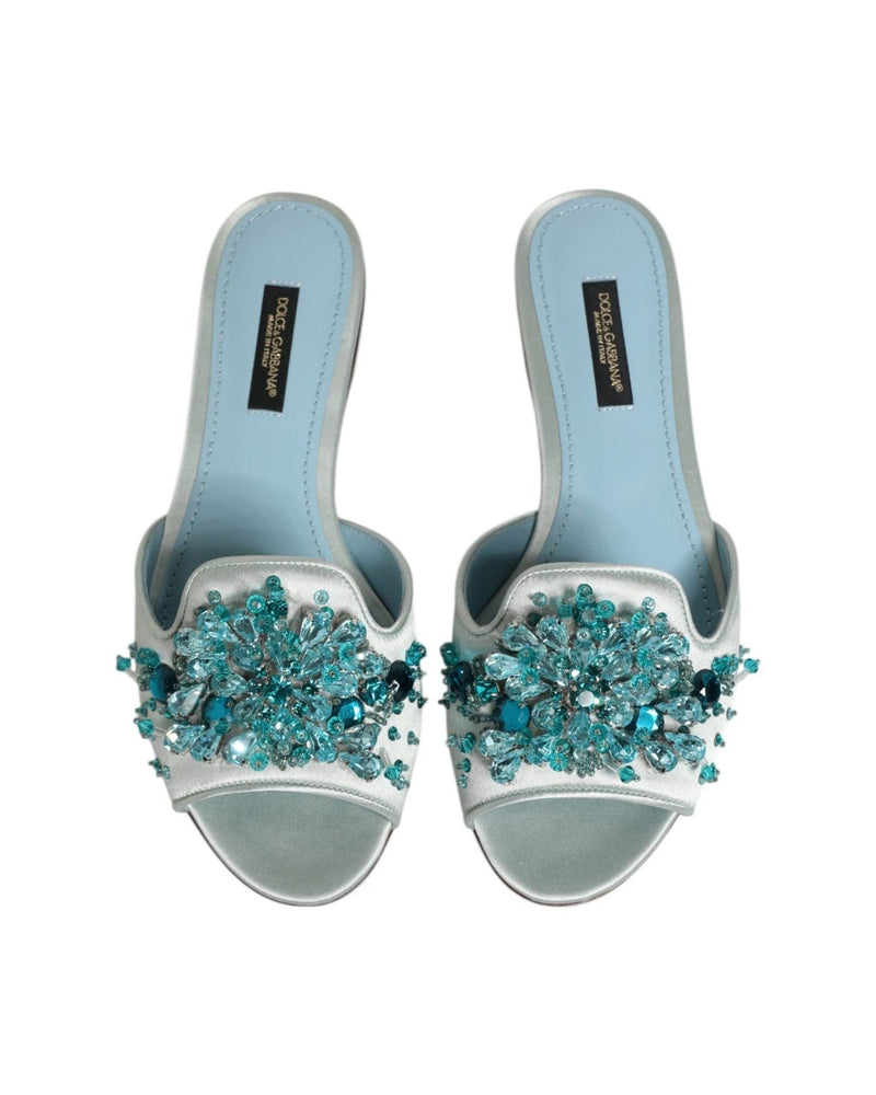 Dolce & Gabbana Blue Leather Silver Bead Embellish Slide Shoes Glam Steals