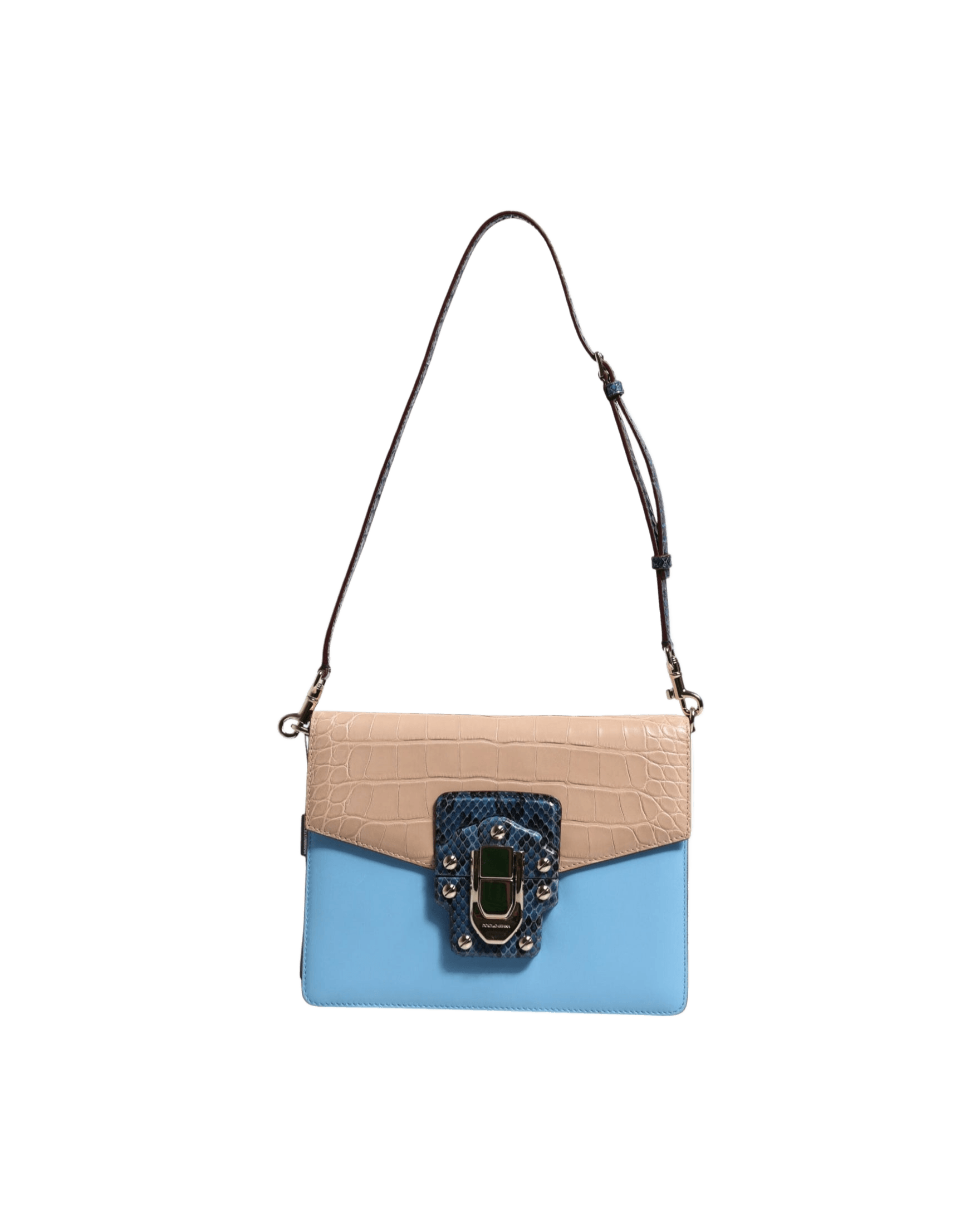 Dolce & Gabbana Blue Leather Beige Exotic Lucia Crossbody Bag Glam Steals