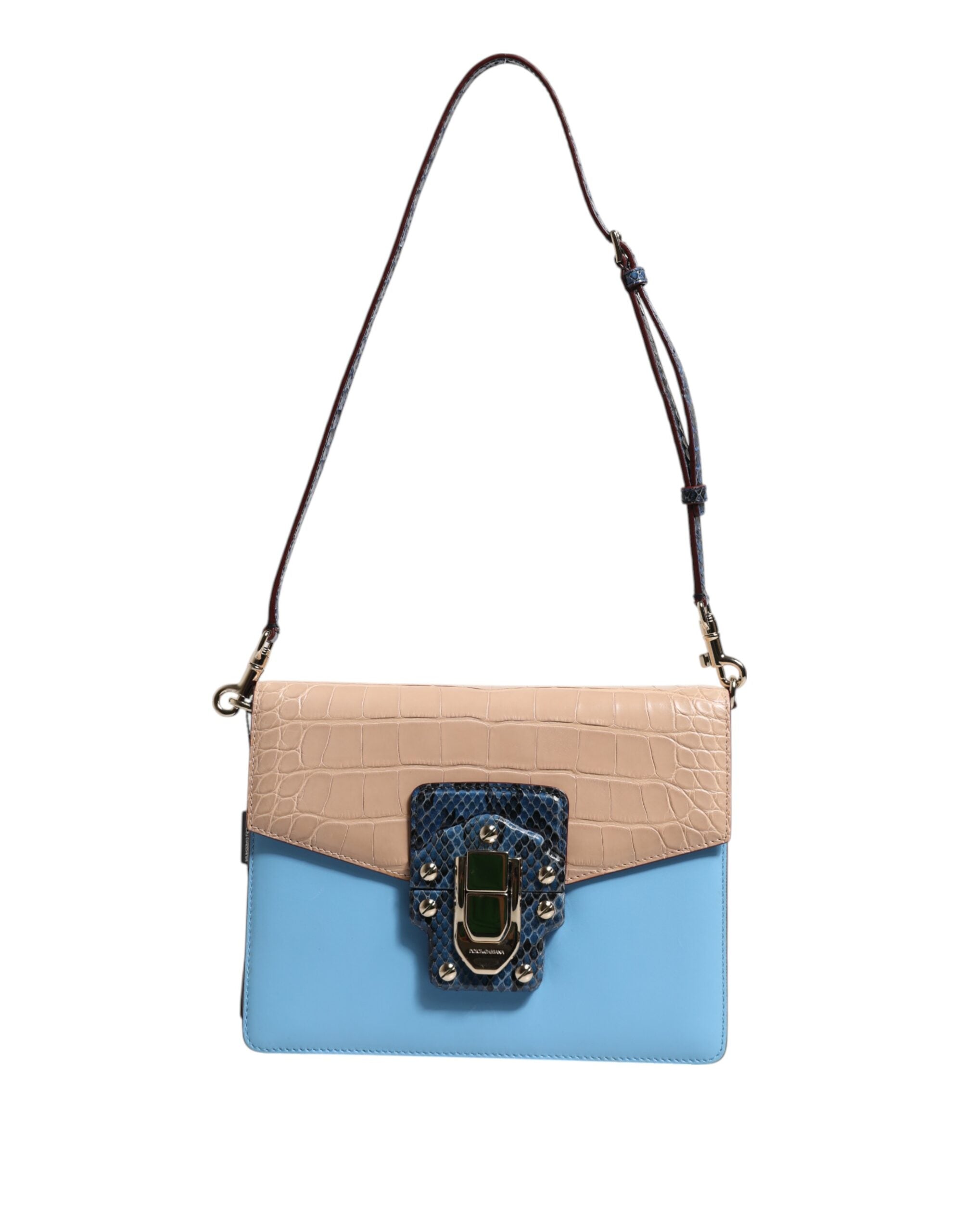 Dolce & Gabbana Blue Leather Beige Exotic Lucia Crossbody Bag Glam Steals