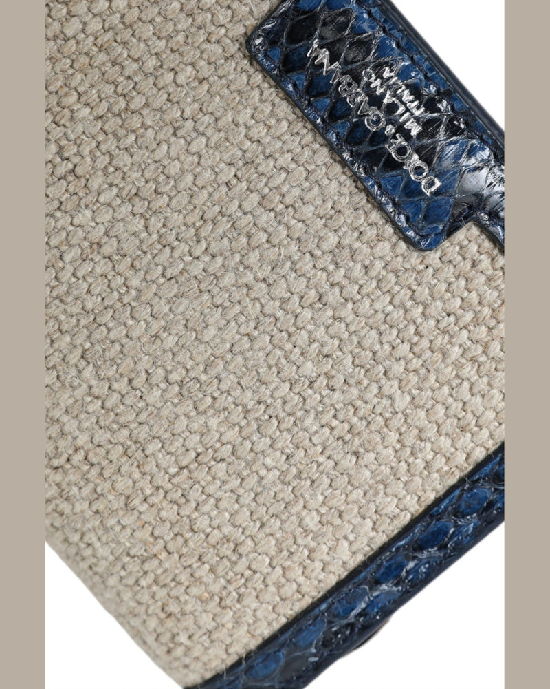 Dolce & Gabbana Blue Leather Beige Raffia Trim Mini Shoulder Purse Crossbody Bag Glam Steals