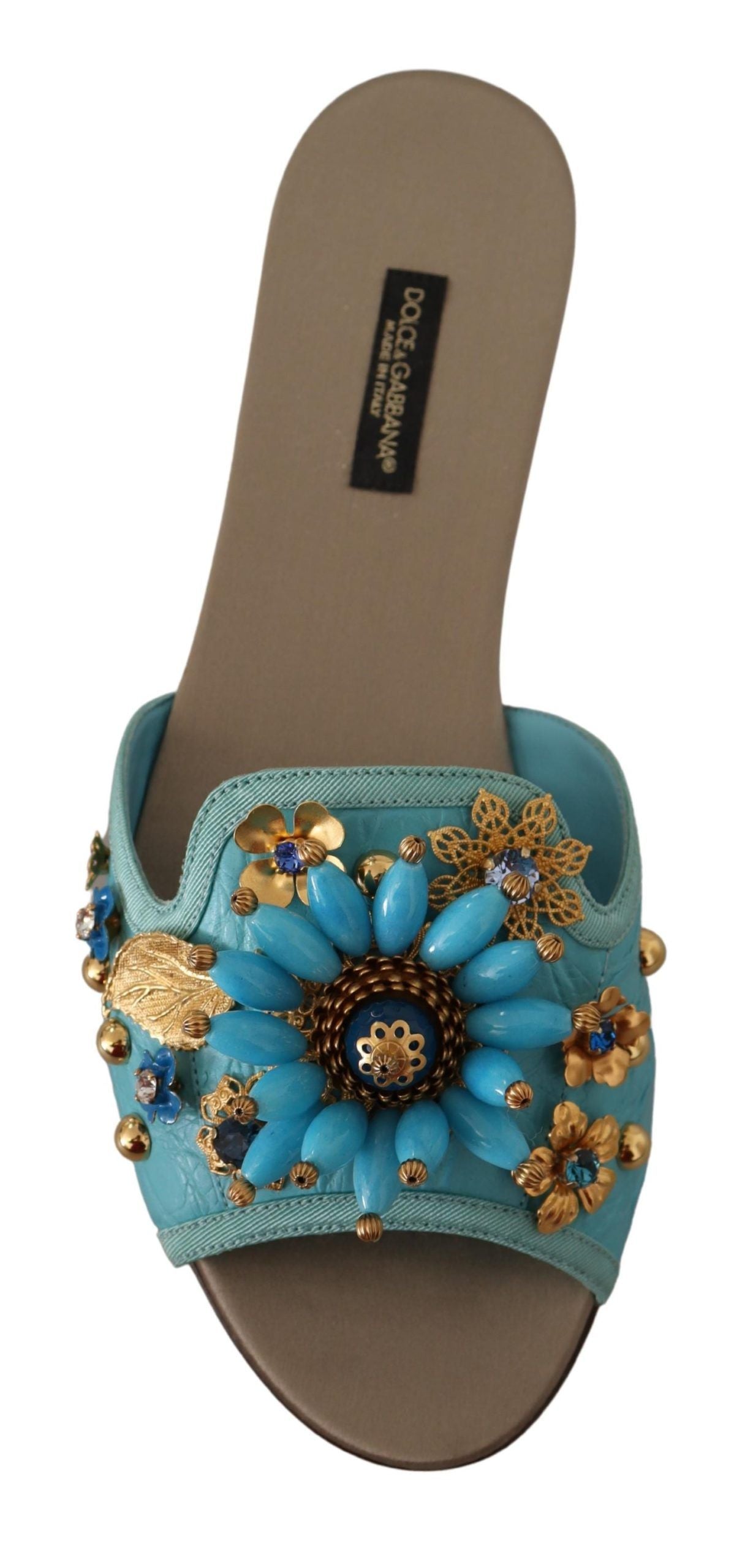 Dolce & Gabbana Blue Leather Crystal Exotic Sandals Glam Steals