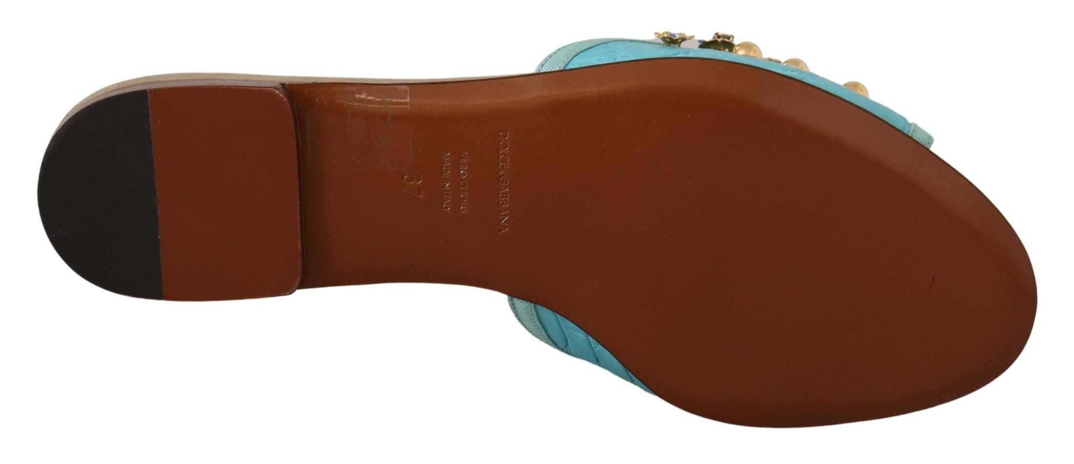 Dolce & Gabbana Blue Leather Crystal Exotic Sandals Glam Steals