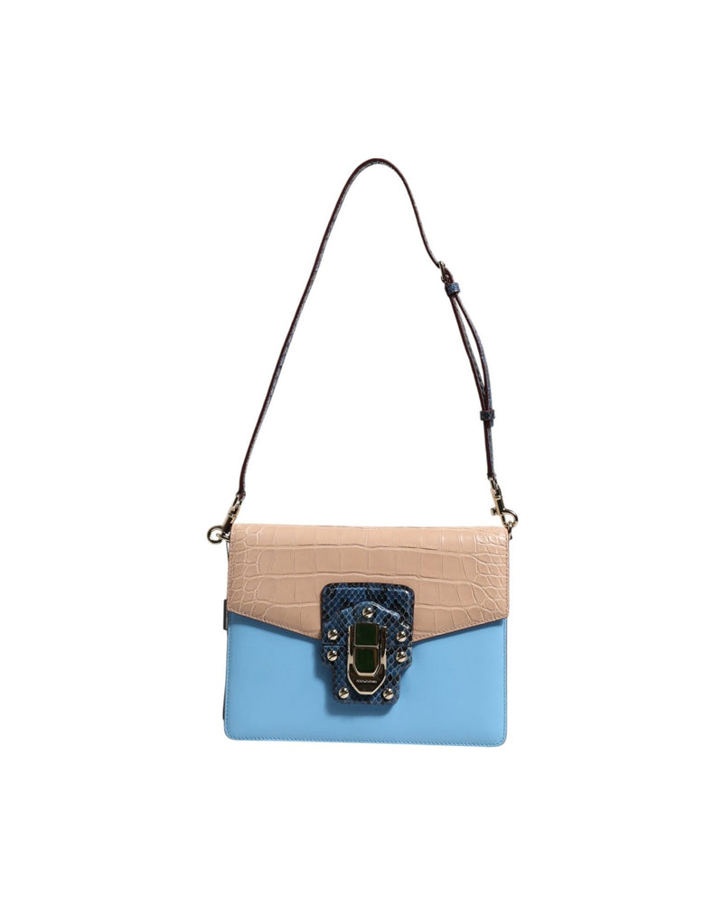 Dolce & Gabbana Blue Leather Beige Exotic Lucia Crossbody Bag Glam Steals