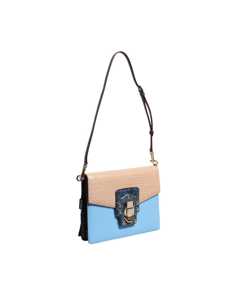 Dolce & Gabbana Blue Leather Beige Exotic Lucia Crossbody Bag Glam Steals