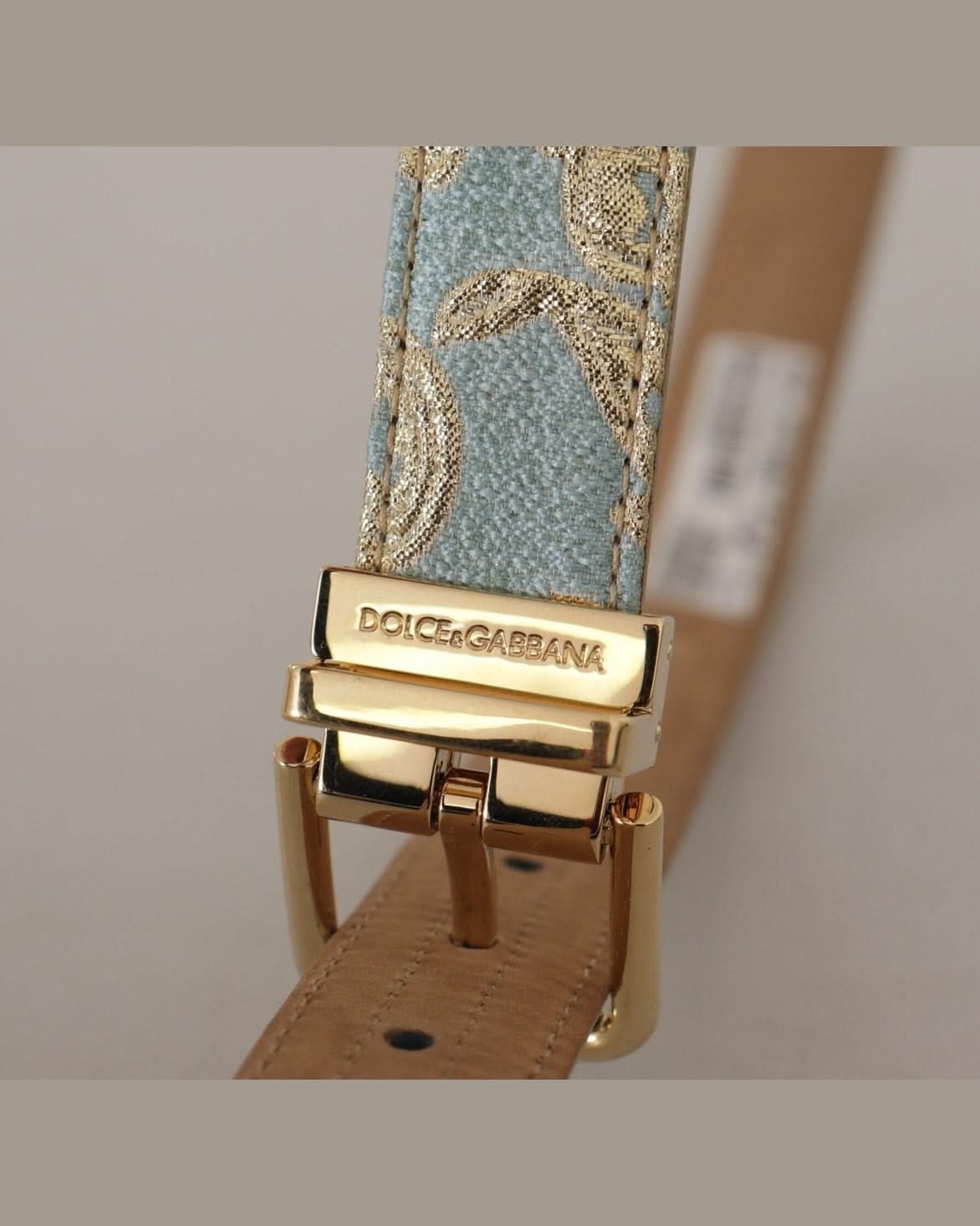 Dolce & Gabbana Blue Leather Jacquard Embossed Gold Metal Buckle Belt Belts