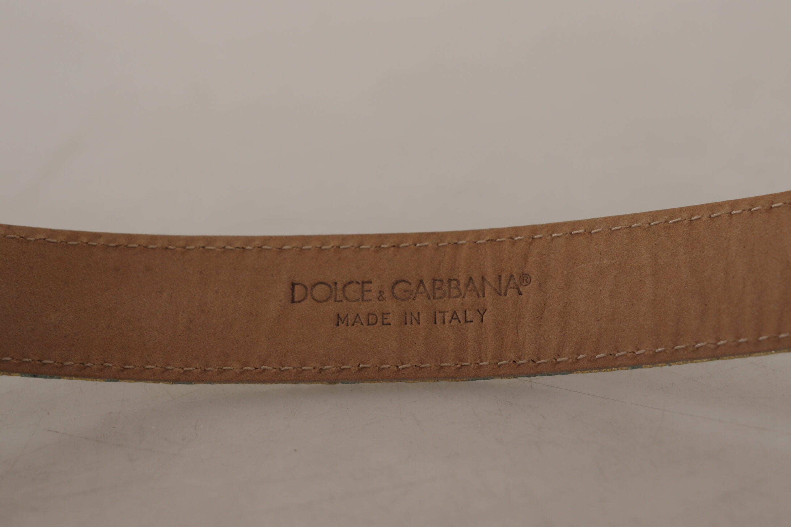 Dolce & Gabbana Blue Leather Jacquard Embossed Gold Metal Buckle Belt Glam Steals