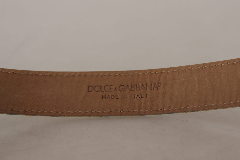 Dolce & Gabbana Blue Leather Jacquard Embossed Gold Metal Buckle Belt Glam Steals