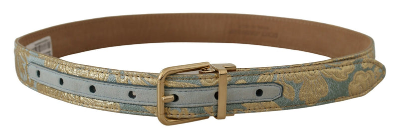 Dolce & Gabbana Blue Leather Jacquard Embossed Gold Metal Buckle Belt Glam Steals
