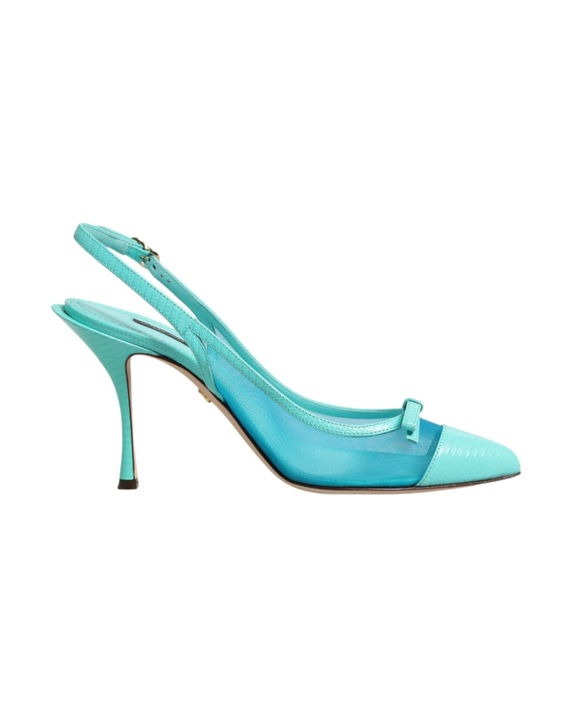 Dolce & Gabbana Blue Leather Mesh Heels Slingback Shoes Glam Steals