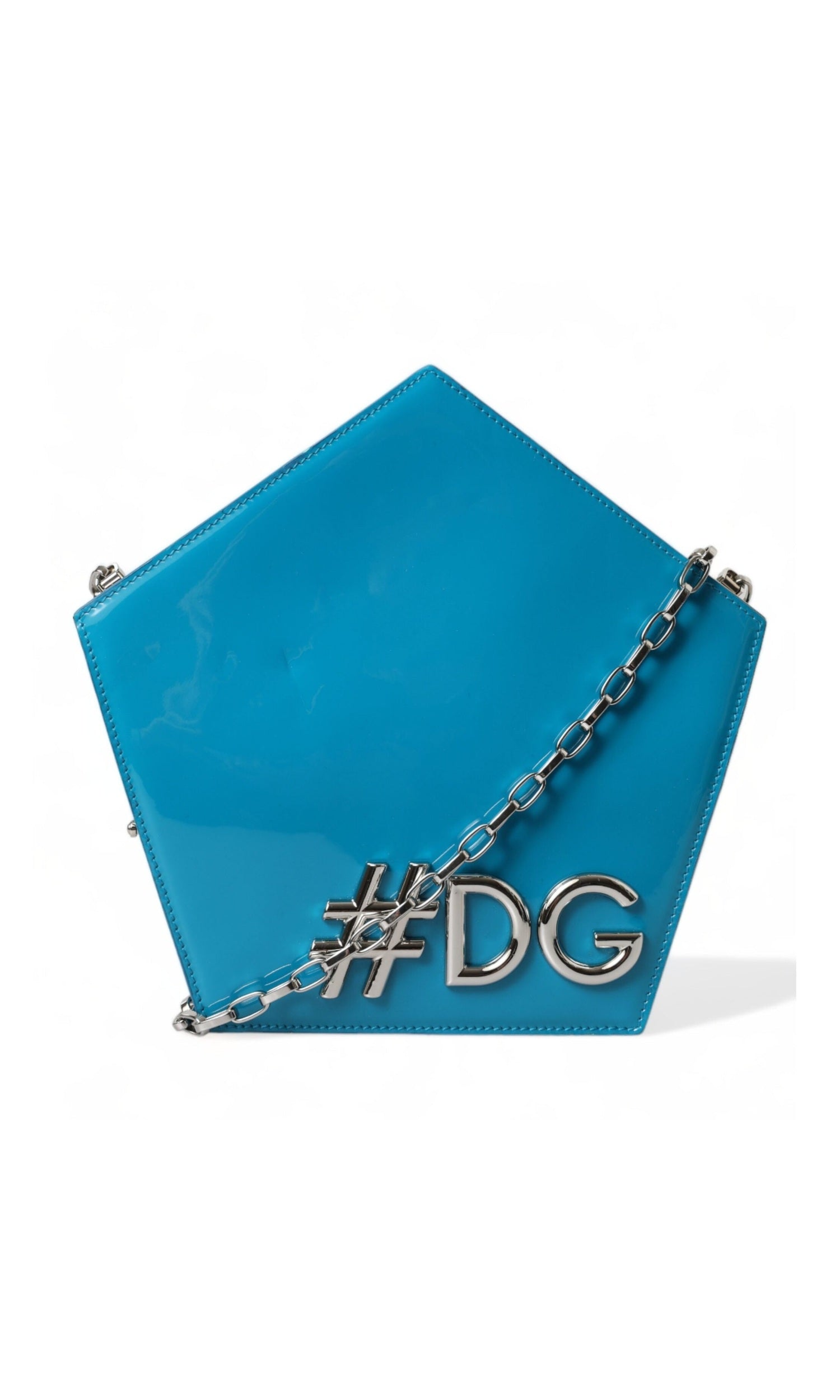 Dolce & Gabbana Blue Leather Patent Hashtag Dg Shoulder Chain Flap Bag Glam Steals