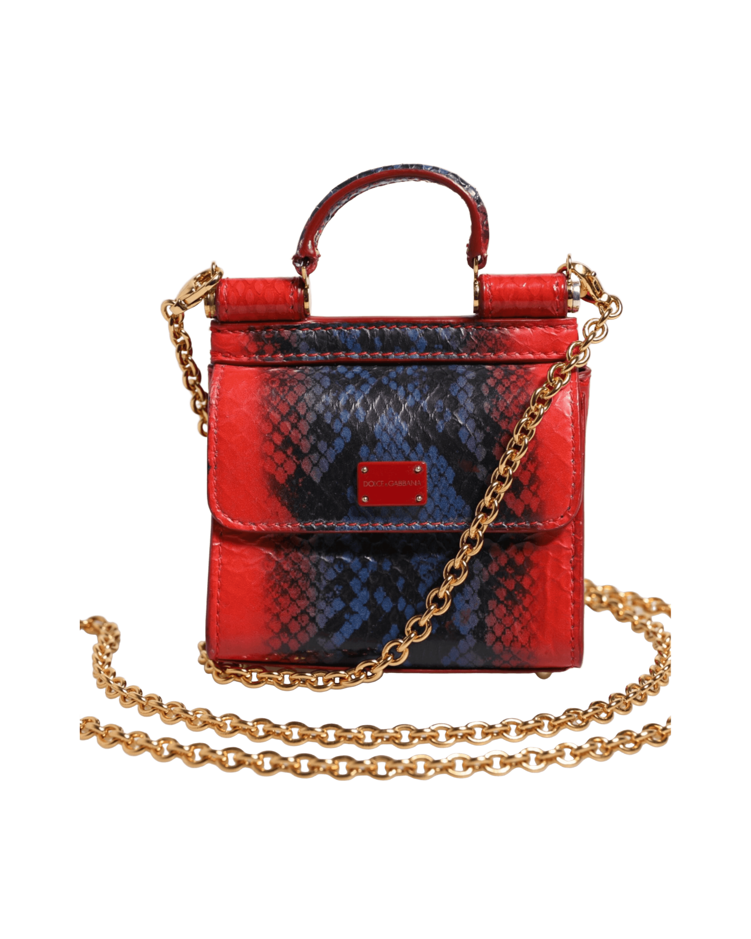 Dolce & Gabbana Blue Leather Red Sicily Crossbody Chain Satchelborse Bag Glam Steals