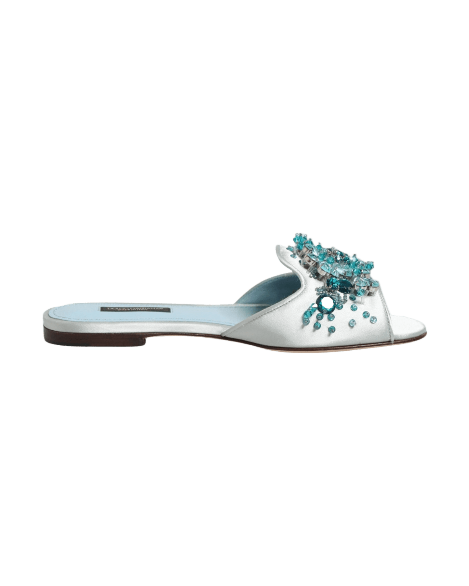 Dolce & Gabbana Blue Leather Silver Bead Embellish Slide Shoes Glam Steals