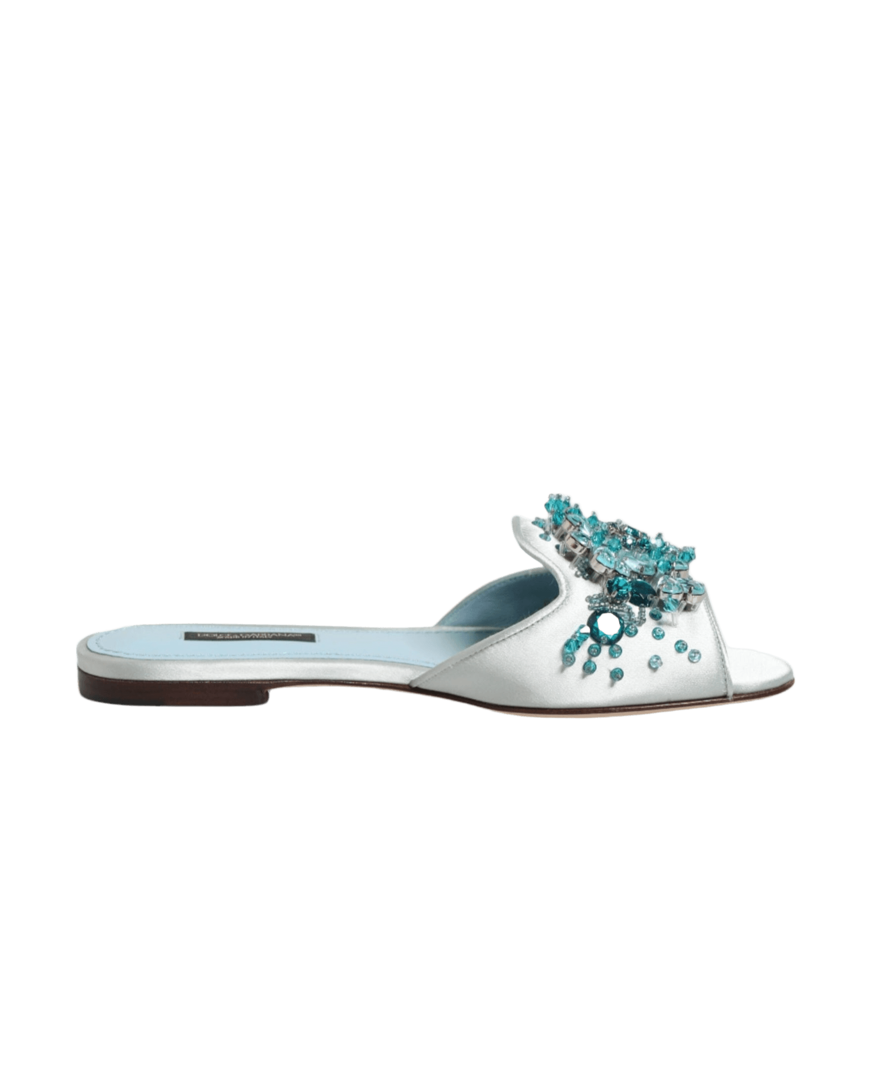 Dolce & Gabbana Blue Leather Silver Bead Embellish Slide Shoes Glam Steals