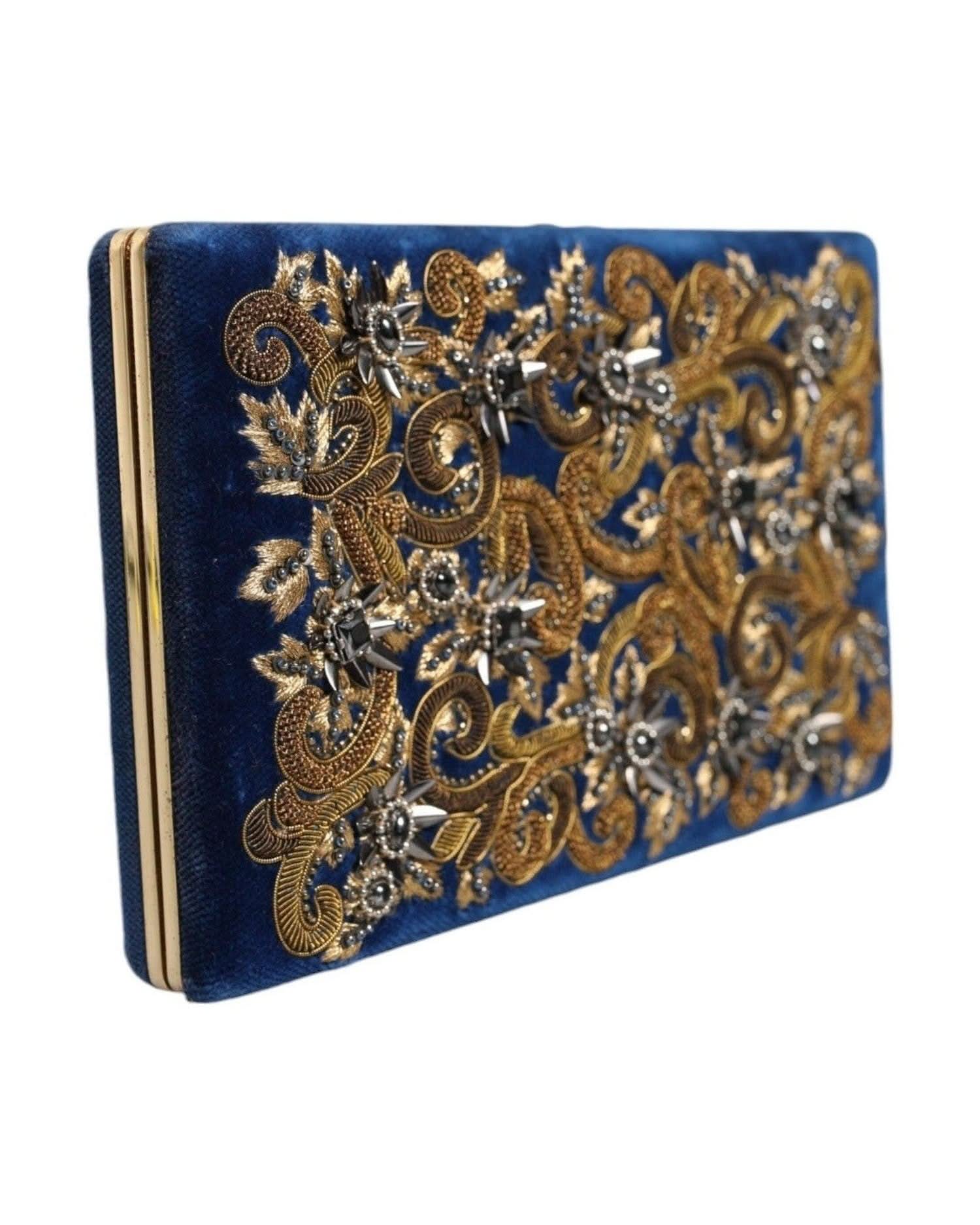 Dolce & Gabbana Blue Velvet Frame Clutch Evening Party Purse Bag Handbags