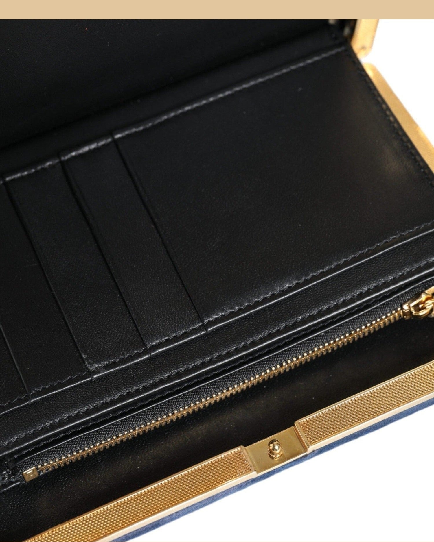 Dolce & Gabbana Velvet Frame Clutch Evening Party Purse Blue Gold Bag Glam Steals