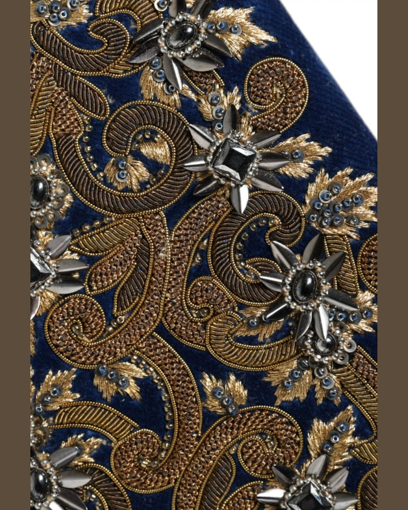 Dolce & Gabbana Velvet Frame Clutch Evening Party Purse Blue Gold Bag Glam Steals