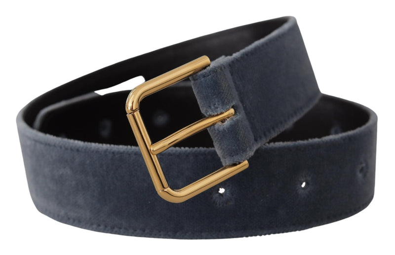 Dolce & Gabbana Blue Velvet Navy Gold Metal Logo Waist Buckle Belt Glam Steals