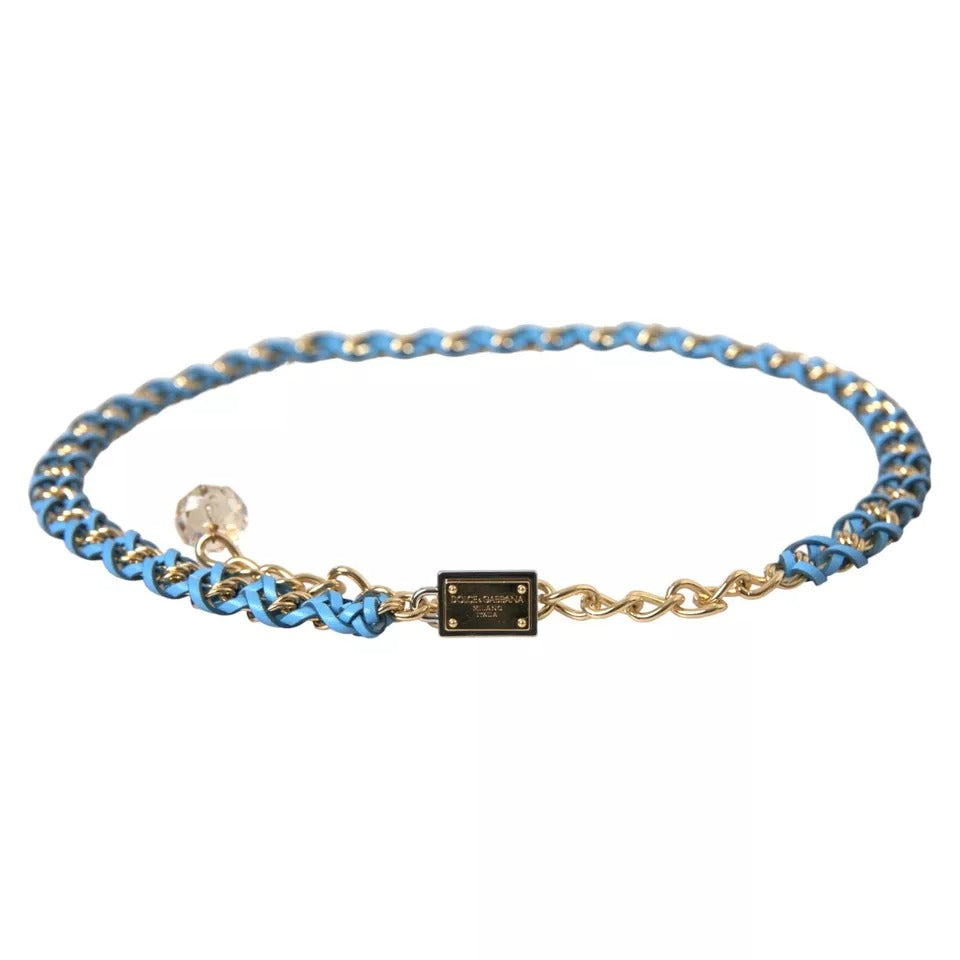 Dolce & Gabbana Braided Brass Chain Waist Blue Gold Belt Glam Steals