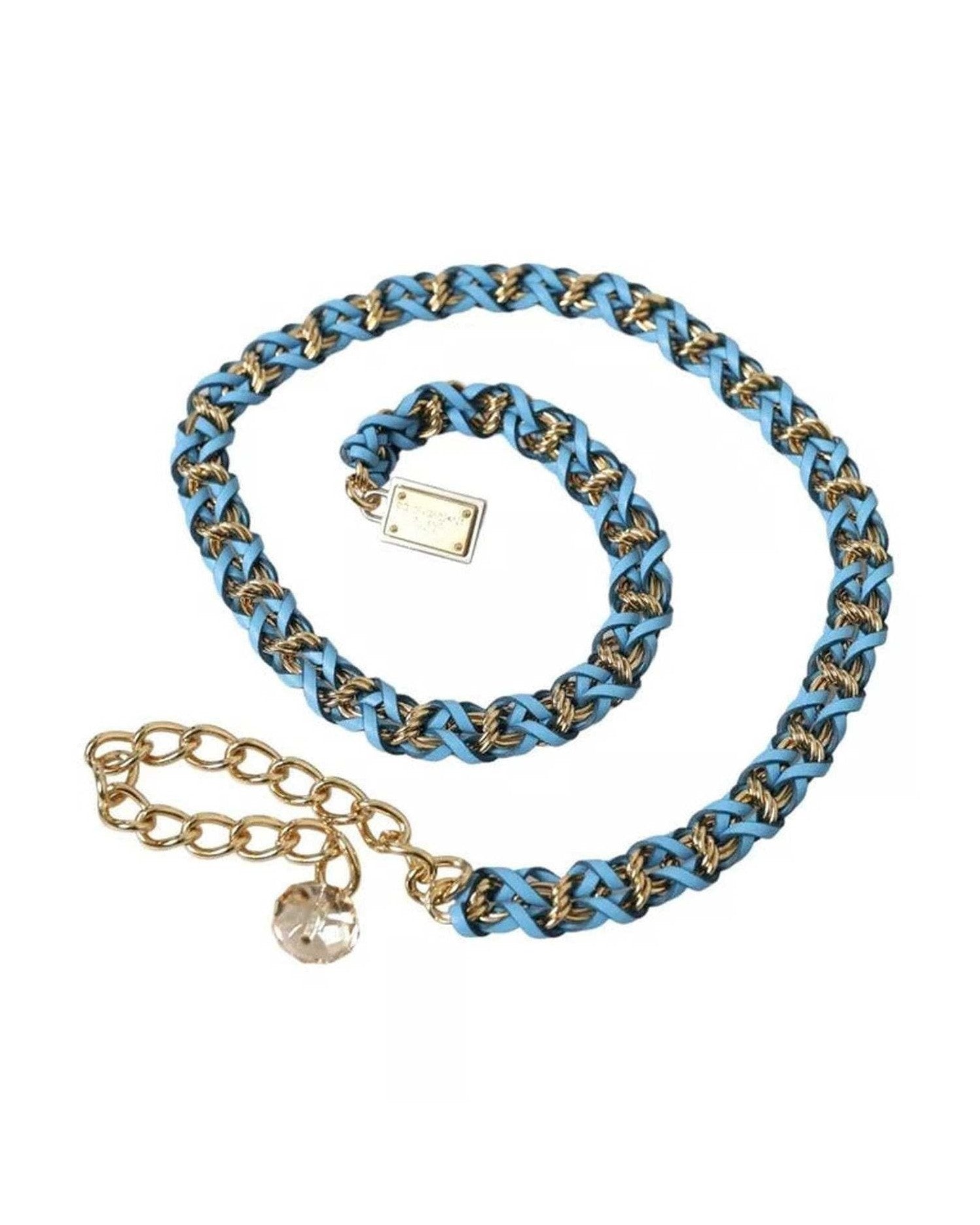 Dolce & Gabbana Braided Brass Chain Waist Blue Gold Belt Glam Steals