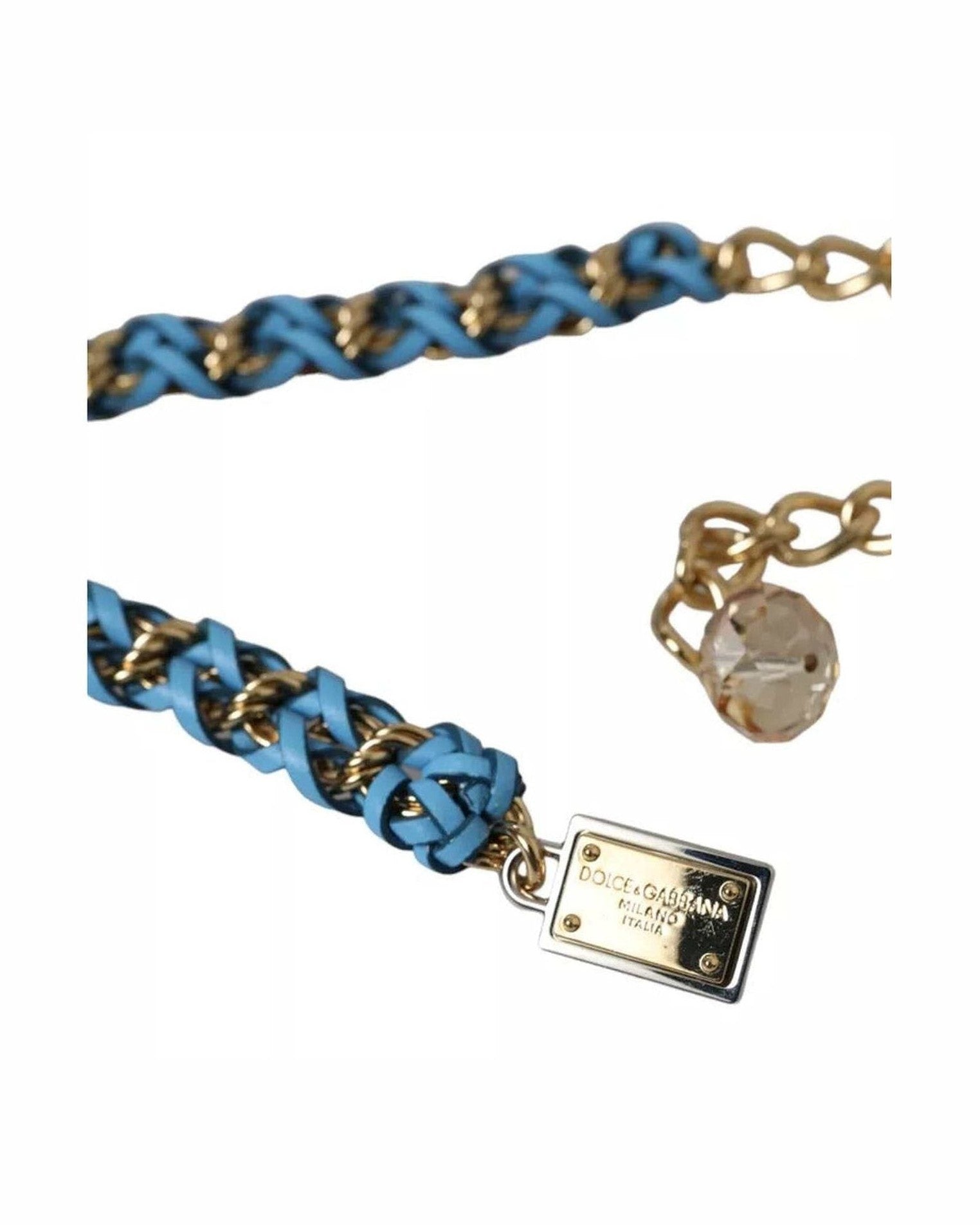 Dolce & Gabbana Braided Brass Chain Waist Blue Gold Belt Glam Steals