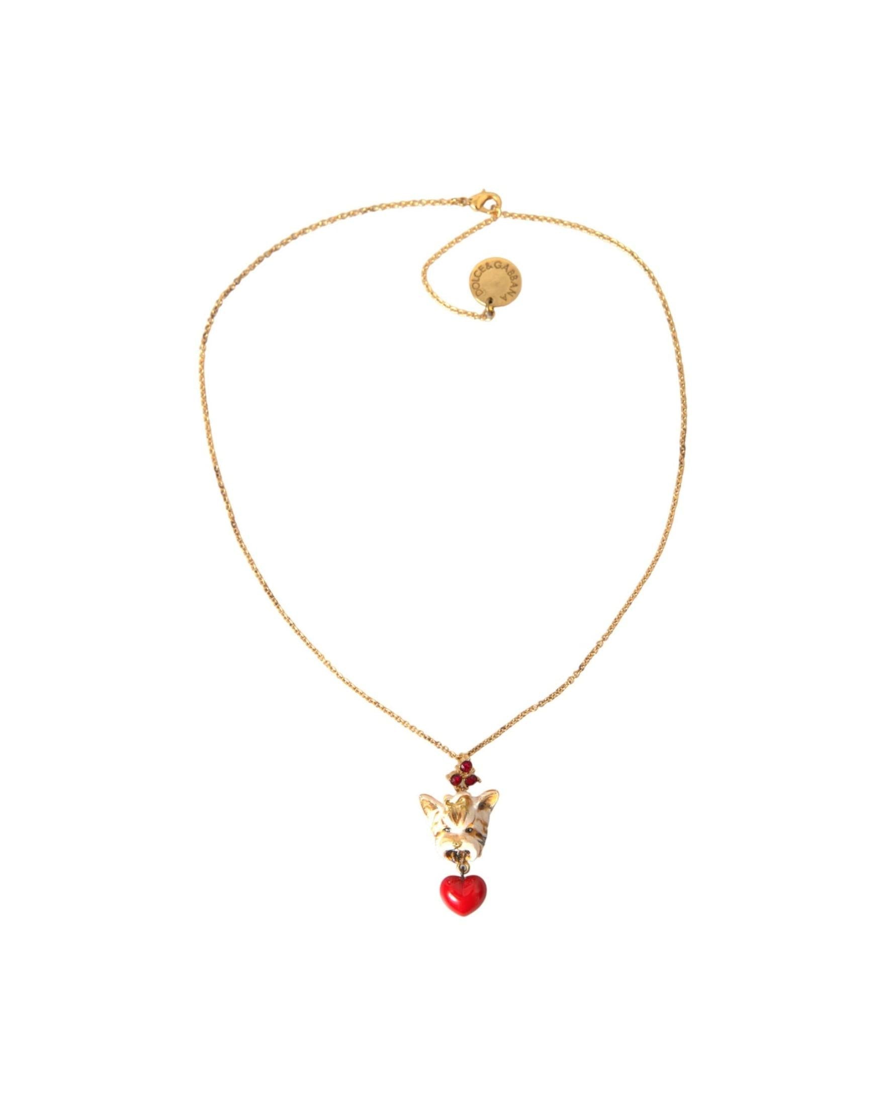 Dolce & Gabbana Brass Chain Dog Heart Pendant Charm Gold Necklace Glam Steals