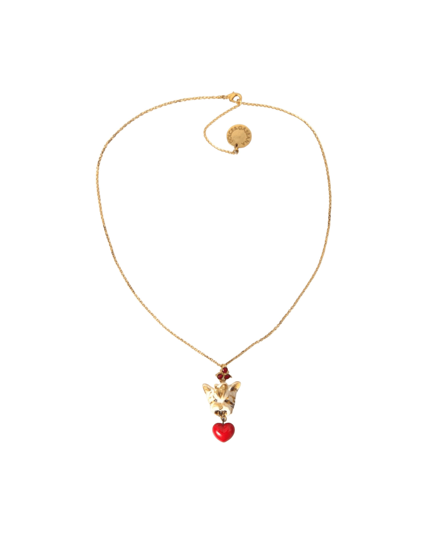 Dolce & Gabbana Brass Chain Dog Heart Pendant Charm Gold Necklace Glam Steals