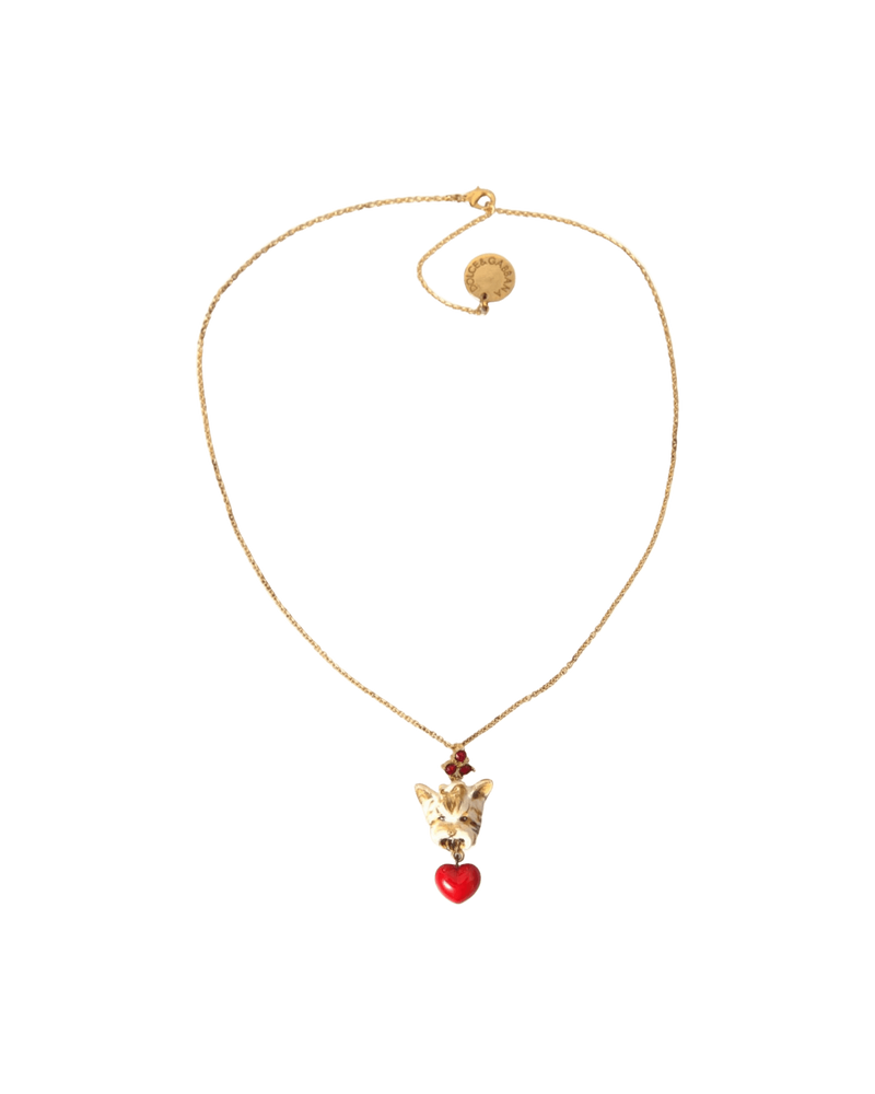 Dolce & Gold Gabbana Brass Chain Dog Heart Pendant Charm Necklace Glam Steals