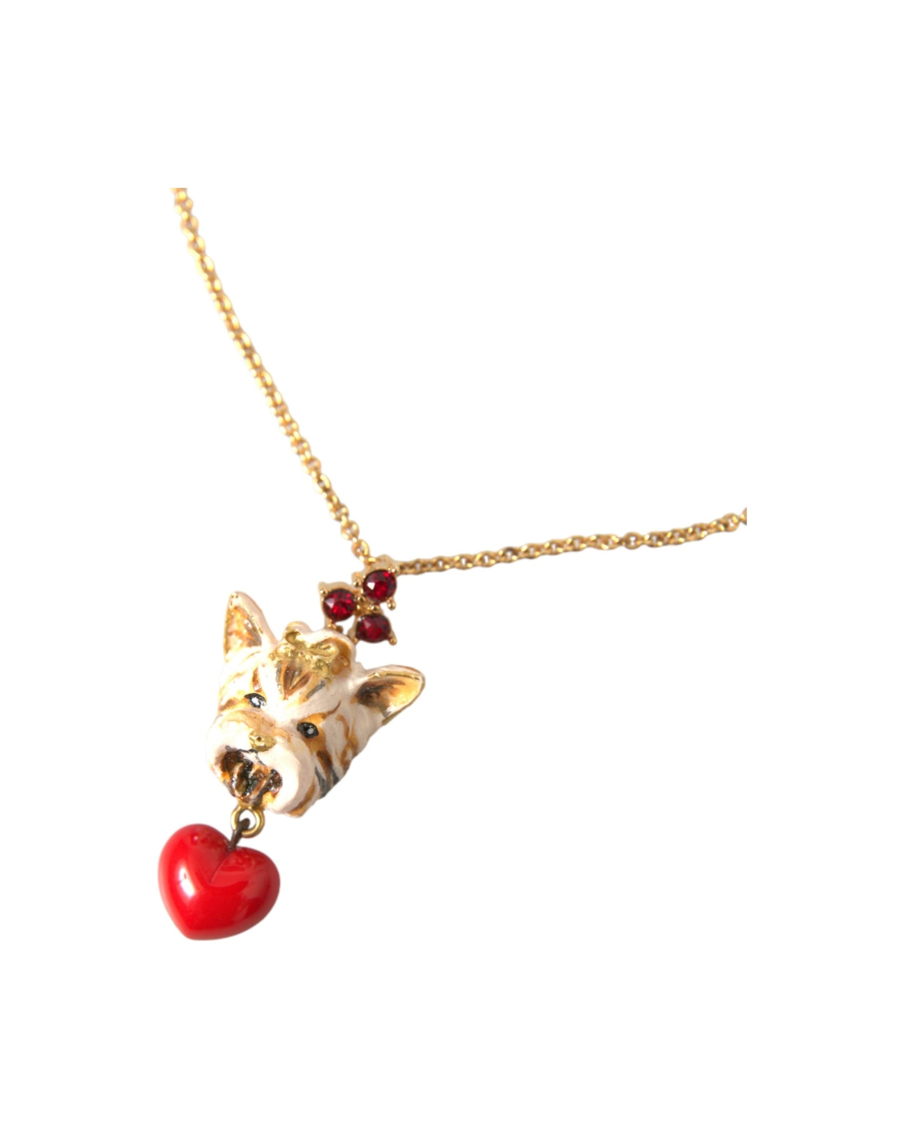 Dolce & Gabbana Brass Chain Dog Heart Pendant Charm Gold Necklace Glam Steals