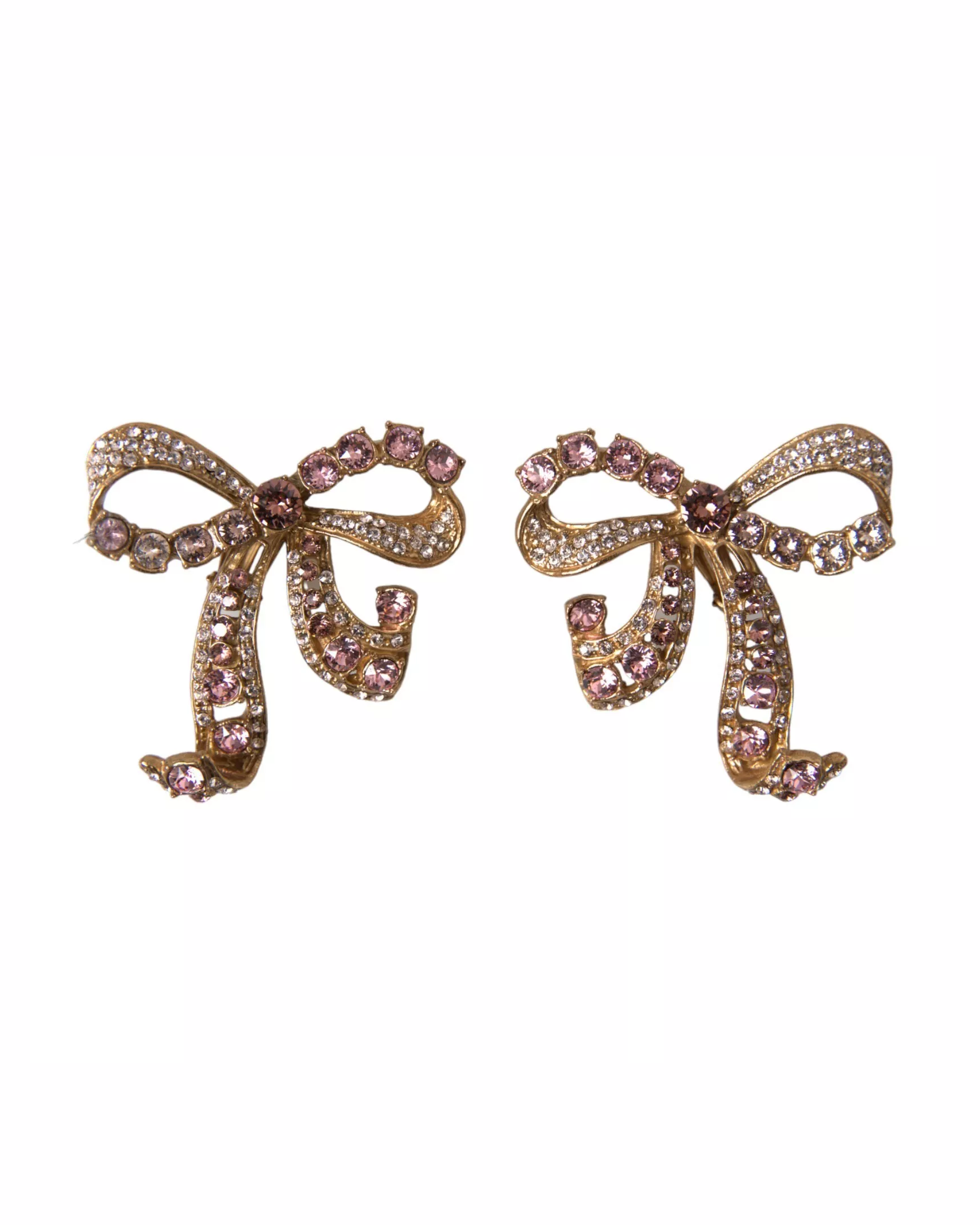 Dolce & Gabbana Brass Crystal Bow Fiocchi Gold Pink Clear Christmas Glam Steals