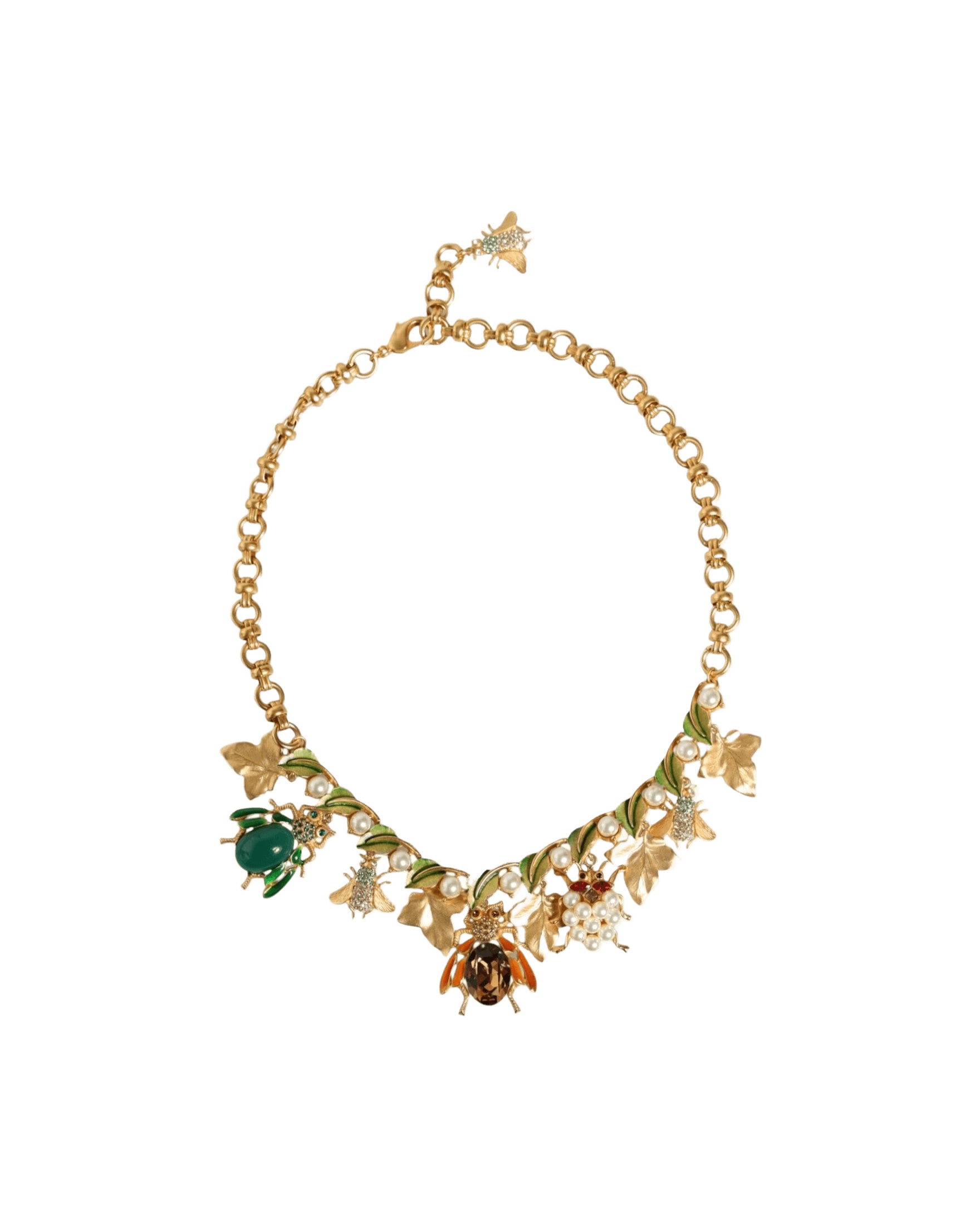 Dolce & Gabbana Brass Crystal Bug Charm Pendant Statement Gold Necklace Glam Steals