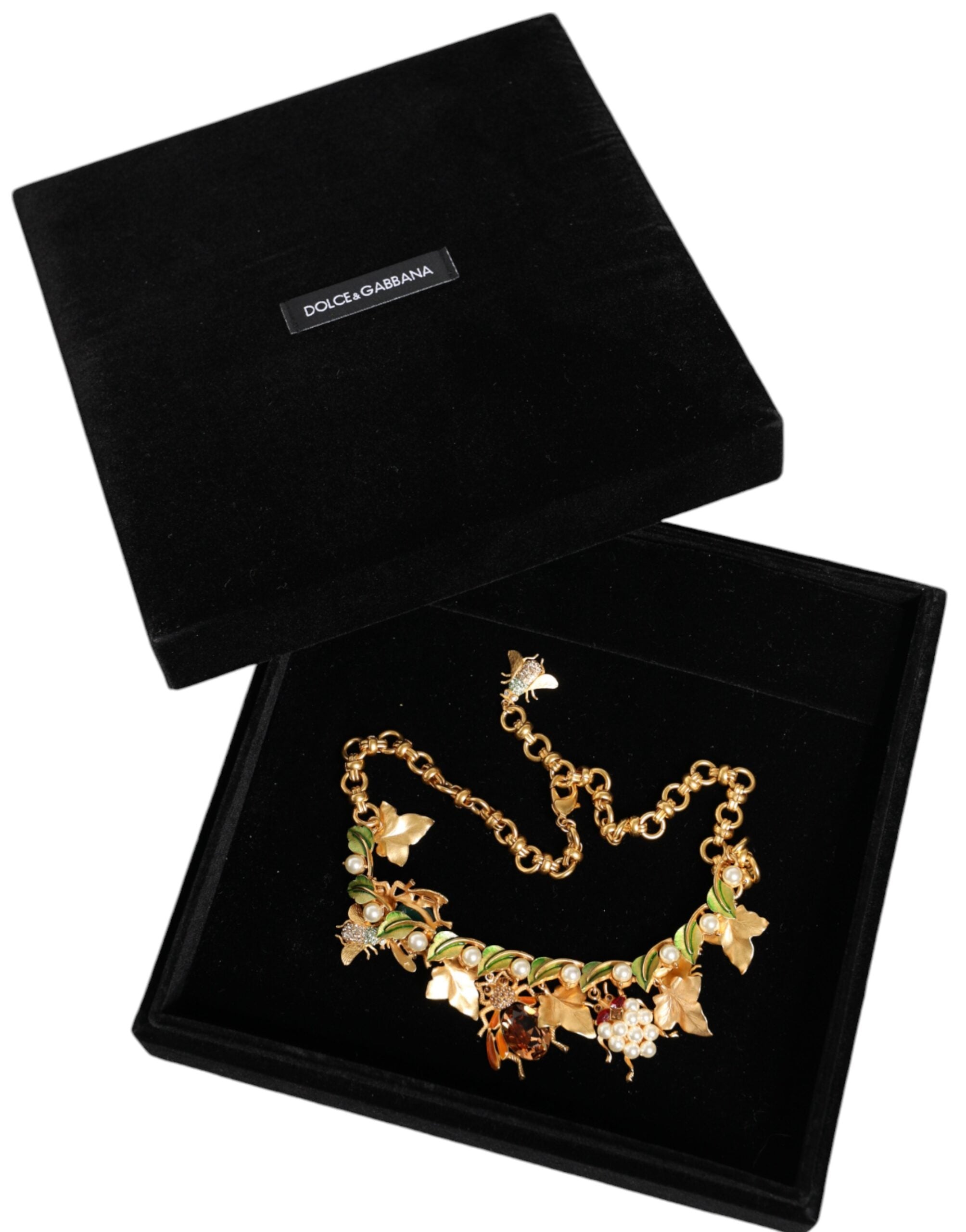 Dolce & Gabbana Brass Crystal Bug Charm Pendant Statement Gold Necklace Glam Steals