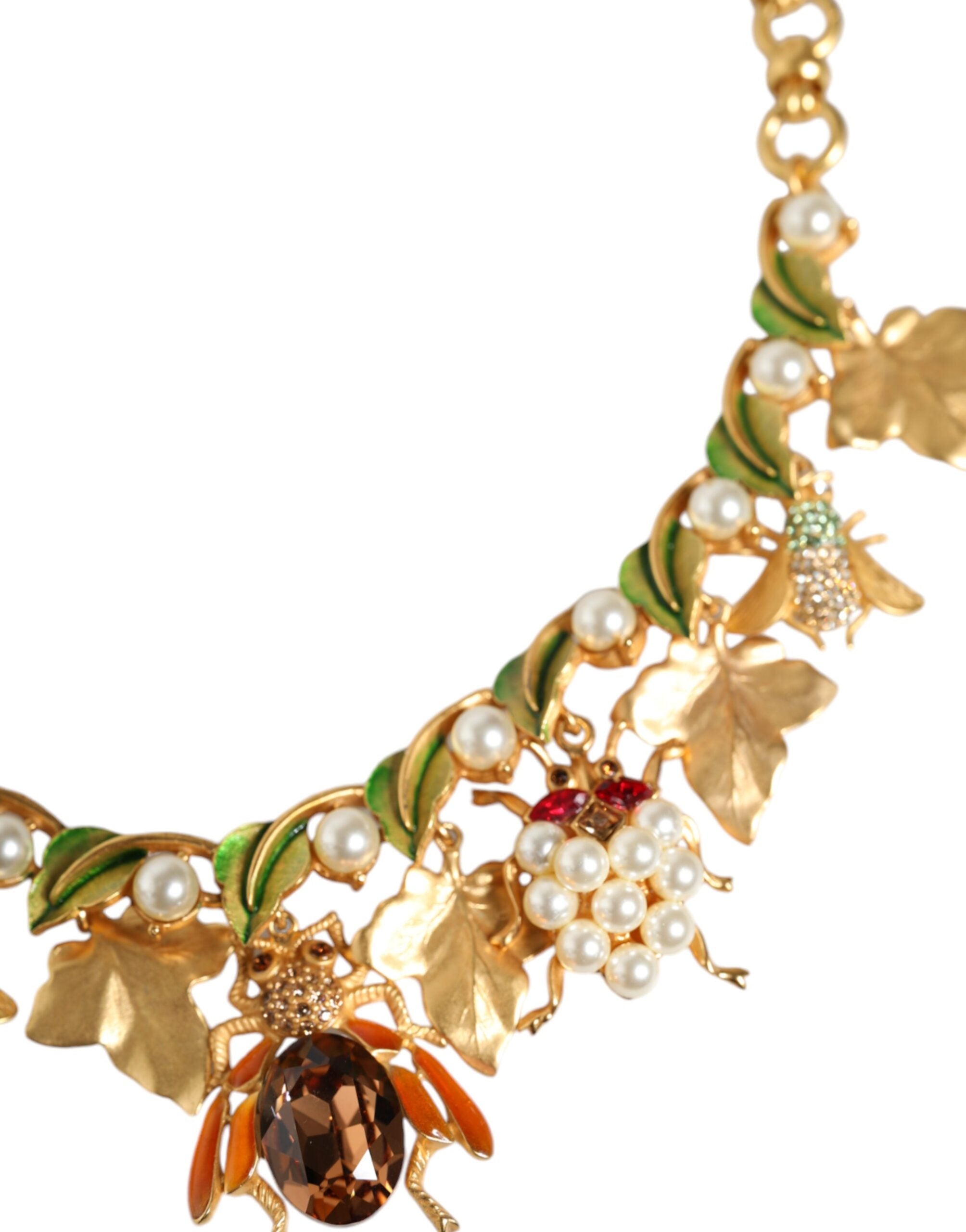 Dolce & Gabbana Brass Crystal Bug Charm Pendant Statement Gold Necklace Glam Steals
