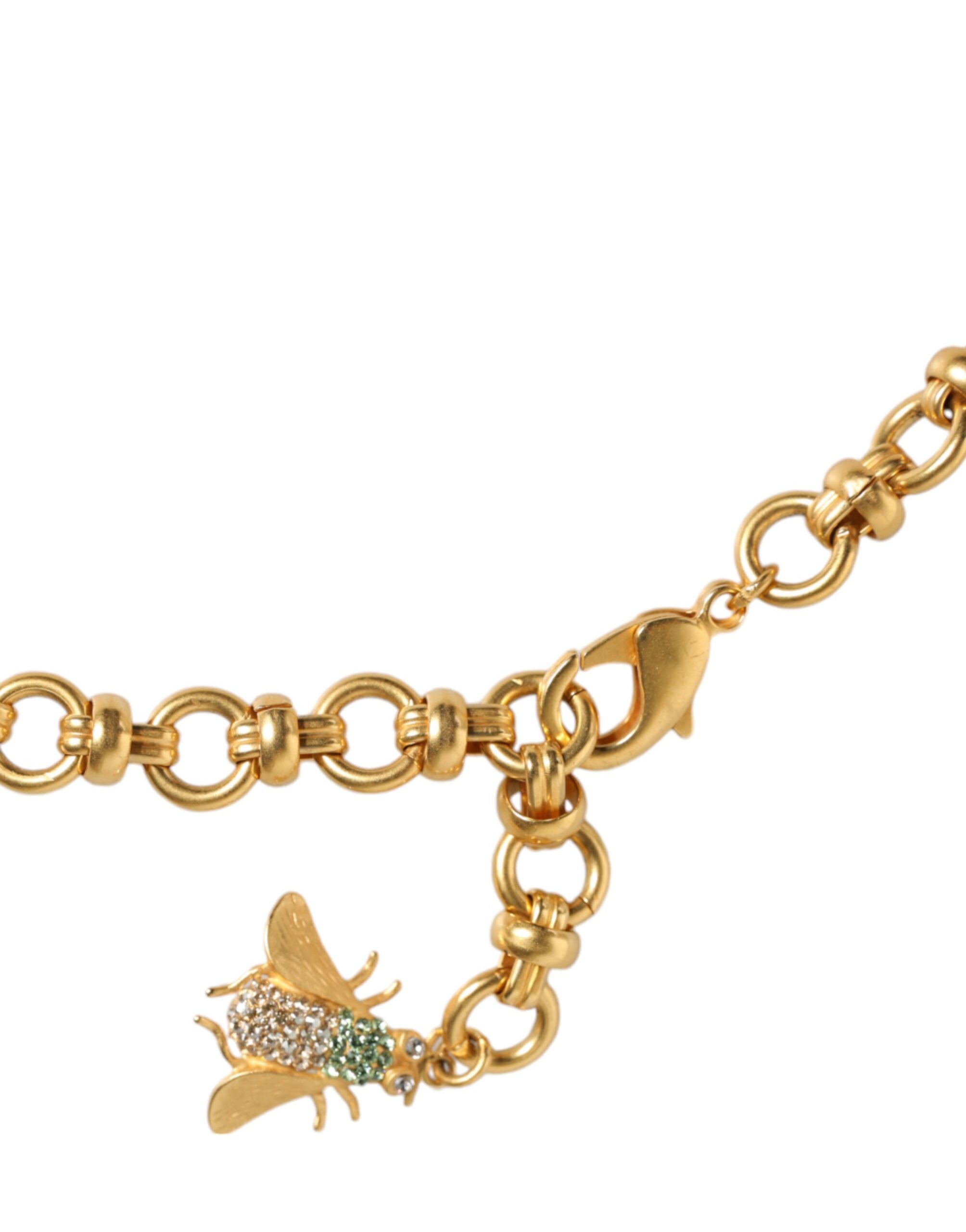 Dolce & Gabbana Brass Crystal Bug Charm Pendant Statement Gold Necklace Glam Steals
