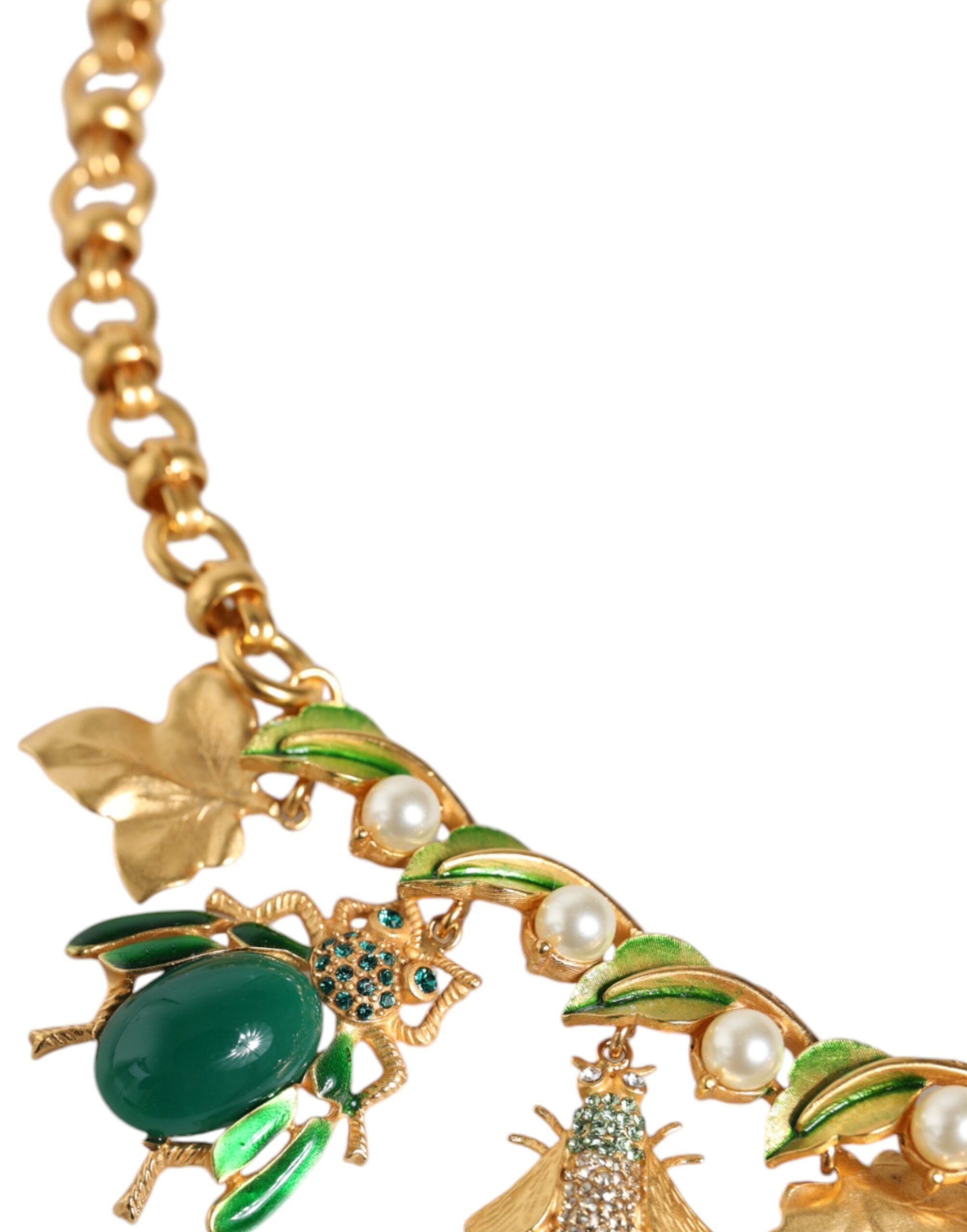 Dolce & Gabbana Brass Crystal Bug Charm Pendant Statement Gold Necklace Glam Steals