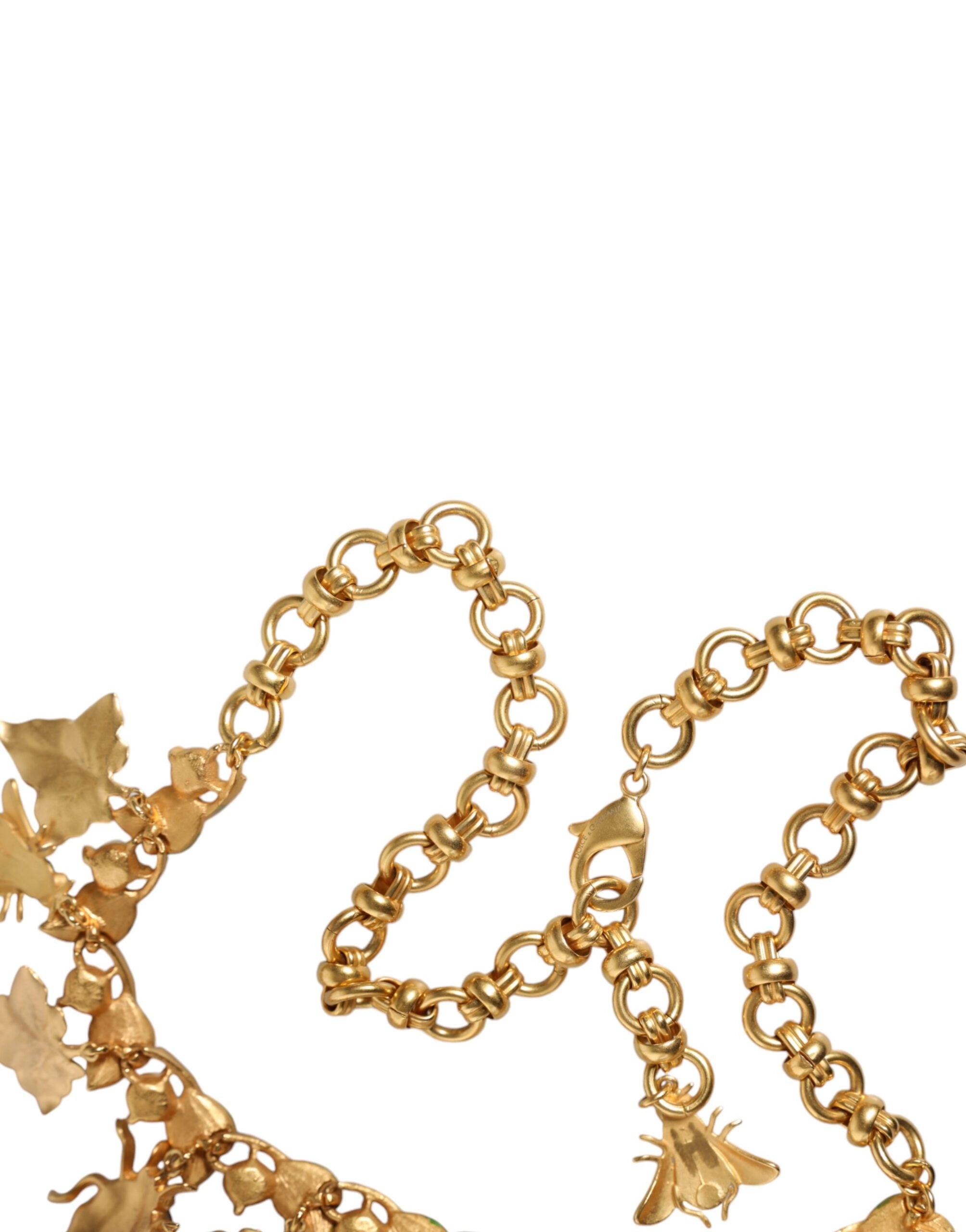 Dolce & Gabbana Brass Crystal Bug Charm Pendant Statement Gold Necklace Glam Steals