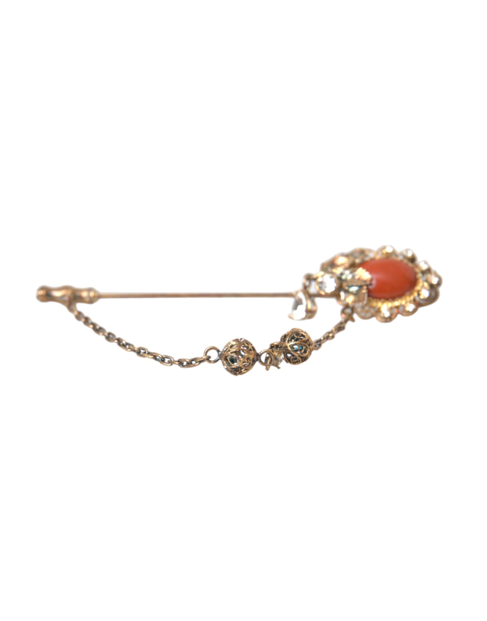 Dolce & Gabbana Brass Crystal Chain 925 Sterling Pin Gold Silver Brooch Glam Steals