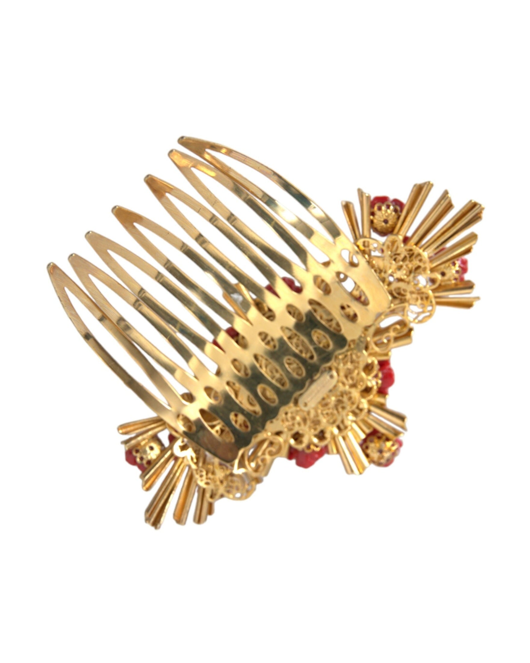 Dolce & Gabbana Brass Crystal Heart Floral Hair Gold Comb Glam Steals
