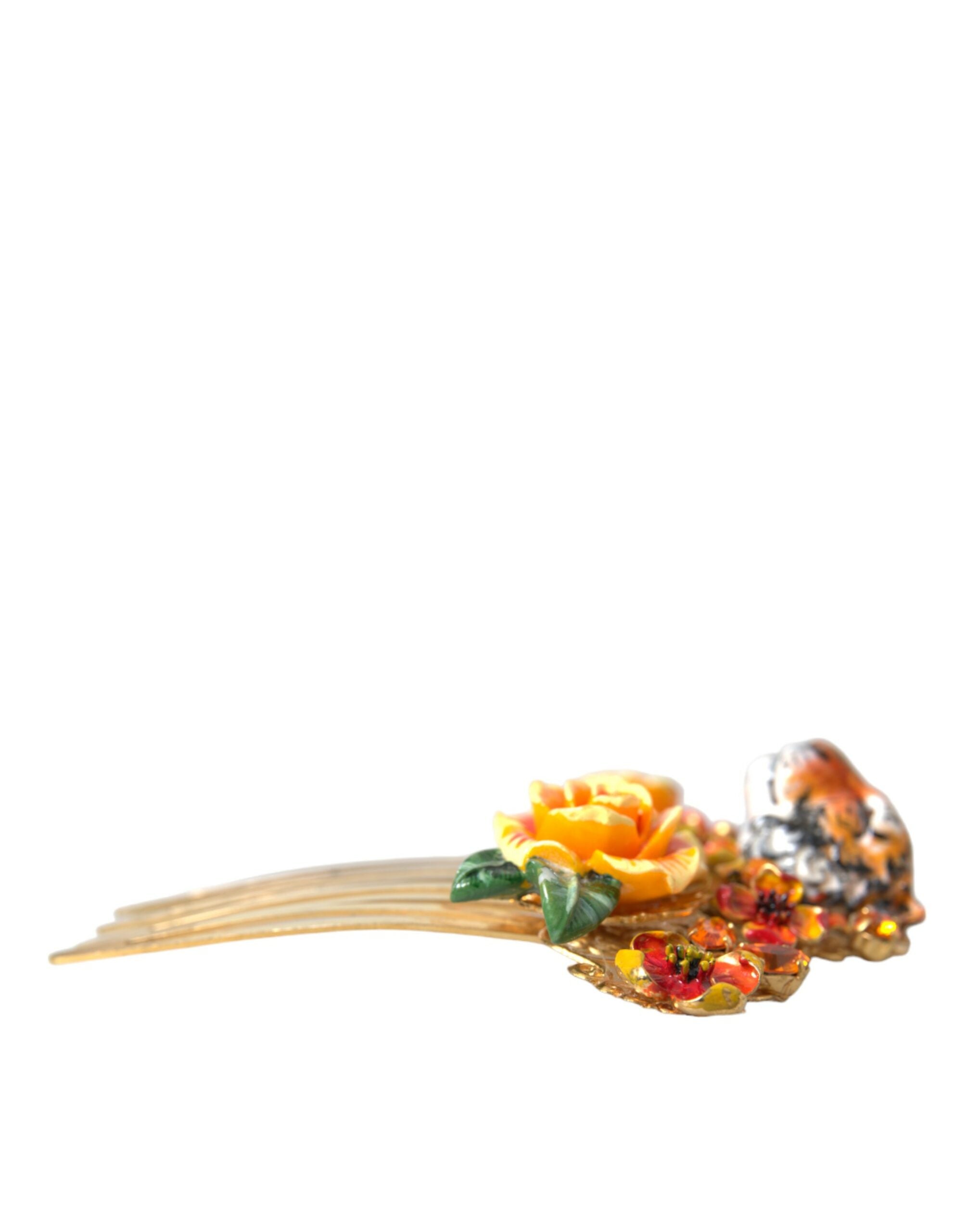 Dolce & Gabbana Brass Crystal Leopard Floral Hair Gold Comb Glam Steals