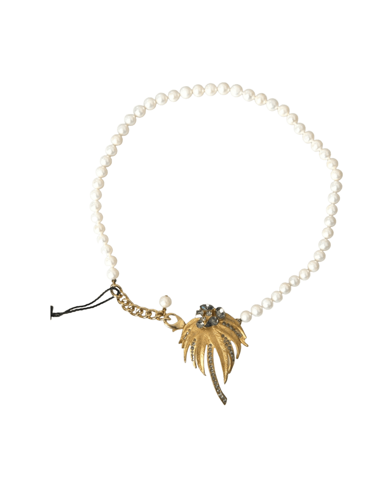 Dolce & Gold Gabbana Brass Crystal Pearl Tree Pendant Charm Necklace Glam Steals