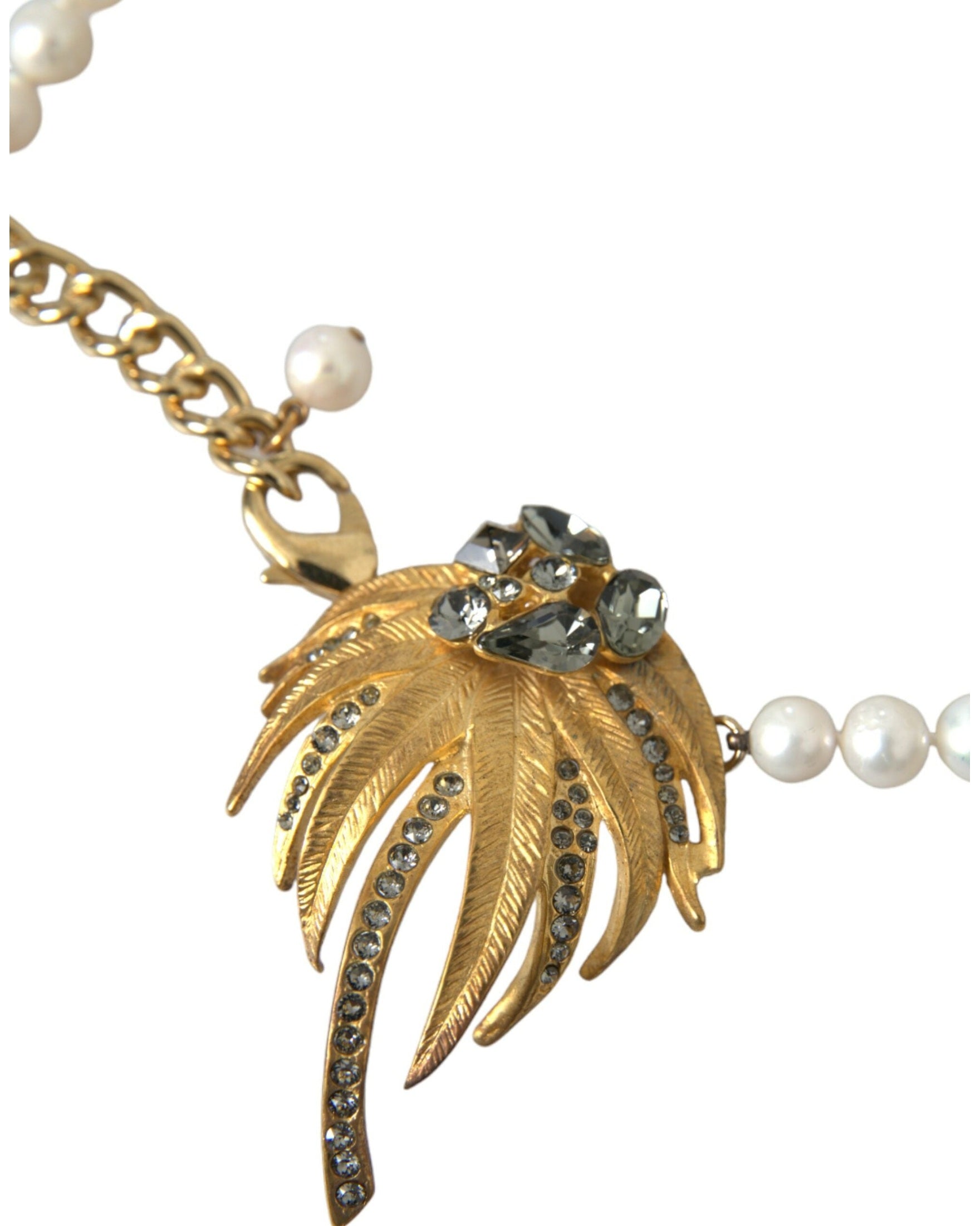 Dolce & Gabbana Brass Crystal Pearl Tree Pendant Charm Gold Necklace Glam Steals
