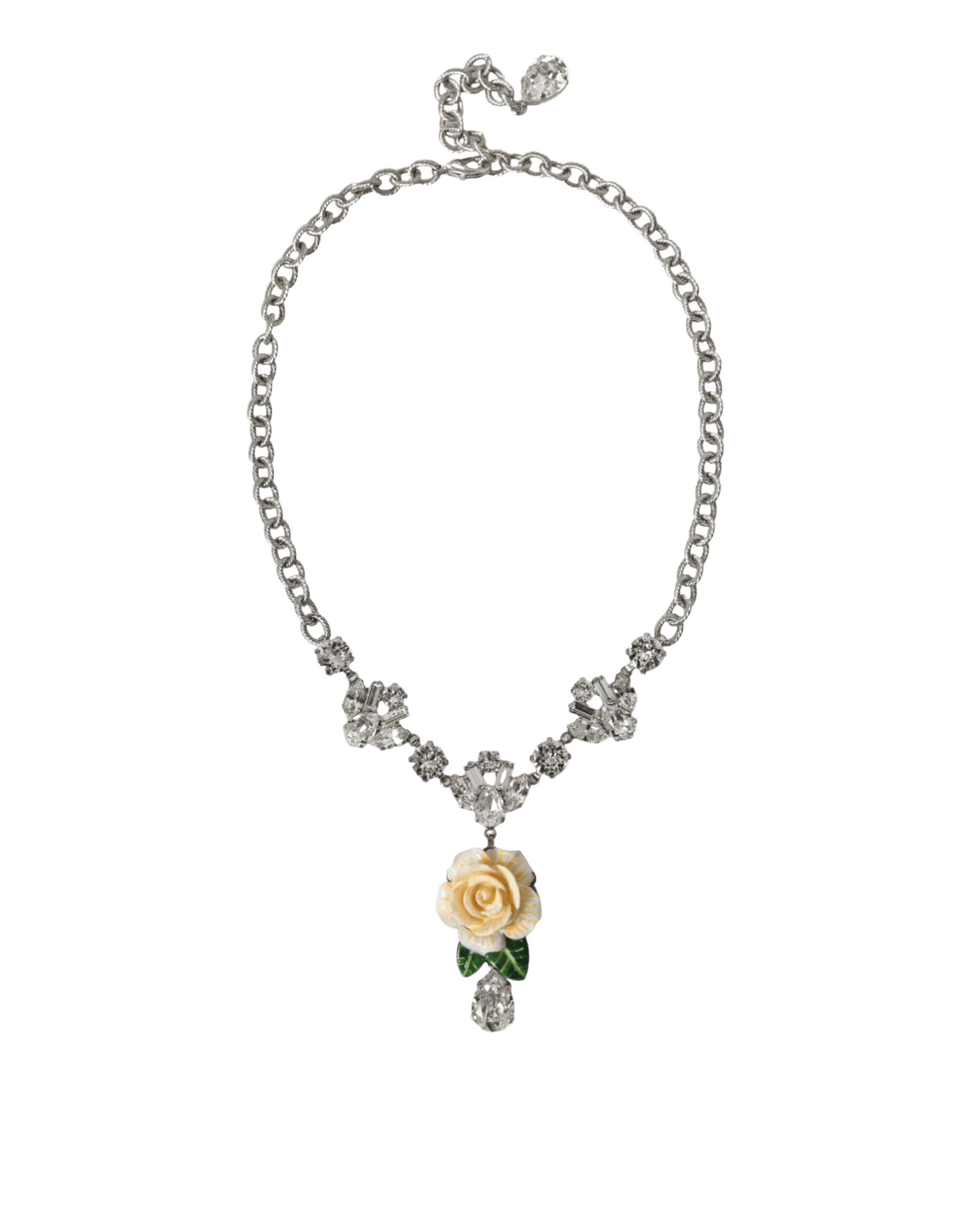 Dolce & Gabbana Brass Crystal Roses Pendants Silver Clear Necklace Glam Steals
