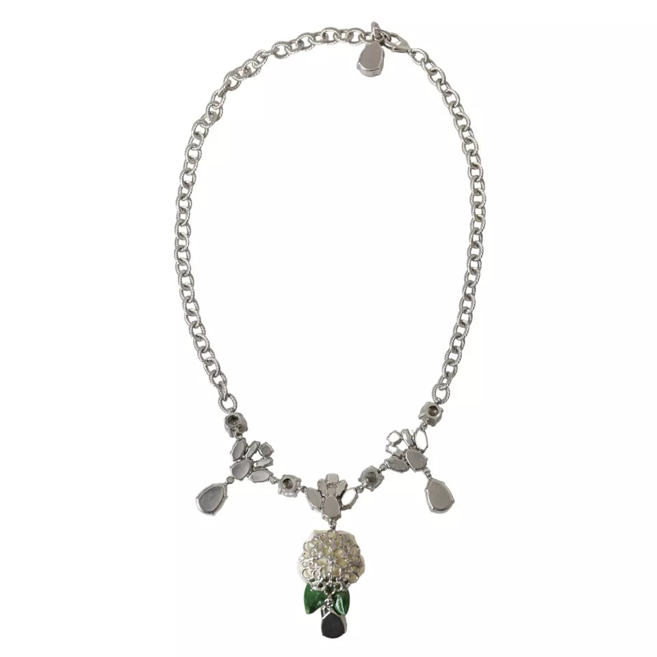 Dolce & Gabbana Brass Crystal Roses Pendants Silver Clear Necklace Glam Steals