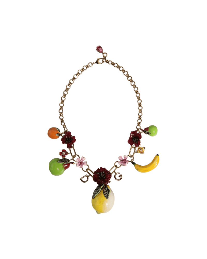 Dolce & Gold Gabbana Brass Fruit Pendants Flowers Crystal Logo Necklace Glam Steals
