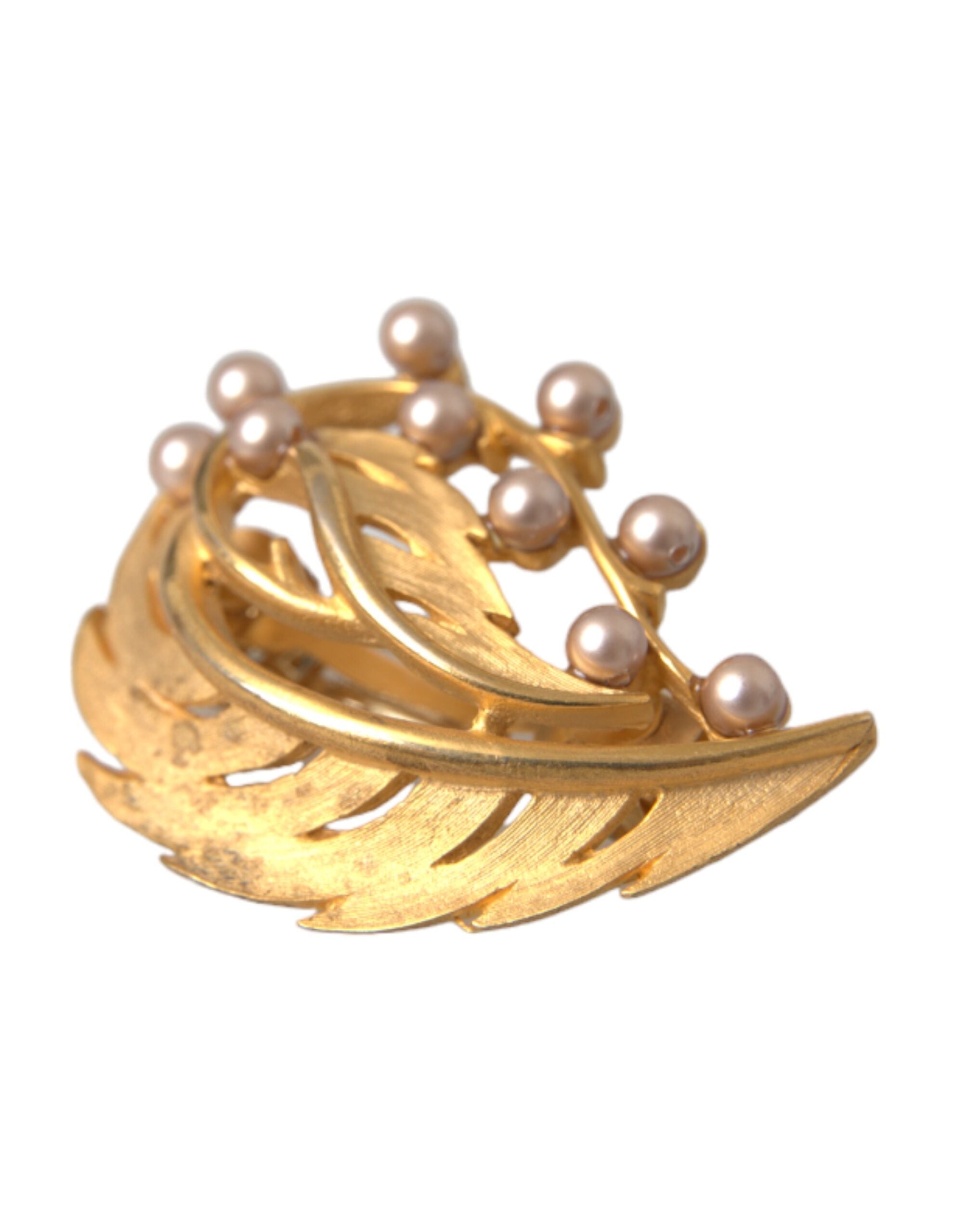 Dolce & Gabbana Brass Leaf Embellished Jewelry Brooch Hair Gold Pin Glam Steals