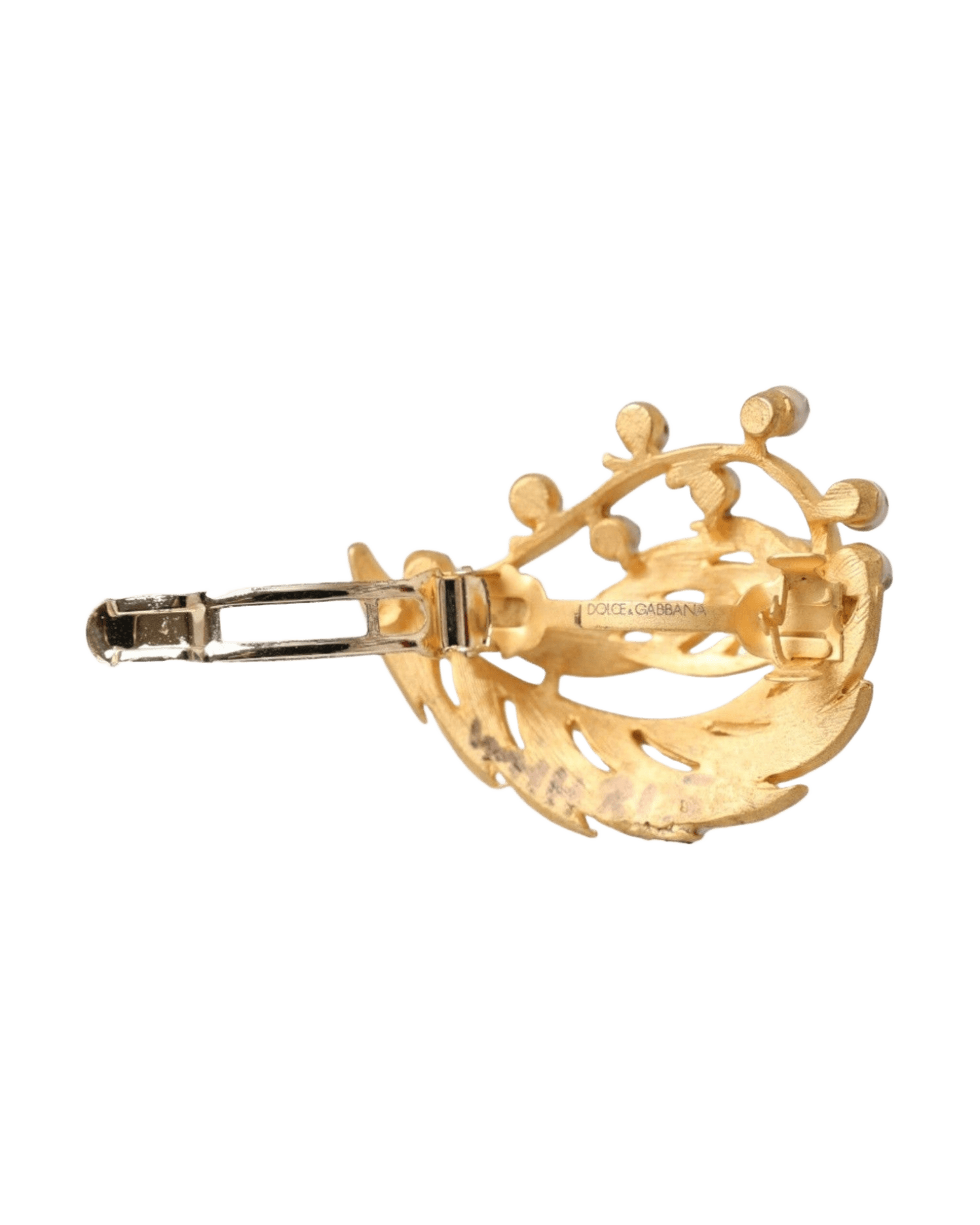 Dolce & Gold Gabbana Brass Leaf Embellished Jewelry Brooch Hair Pin Glam Steals