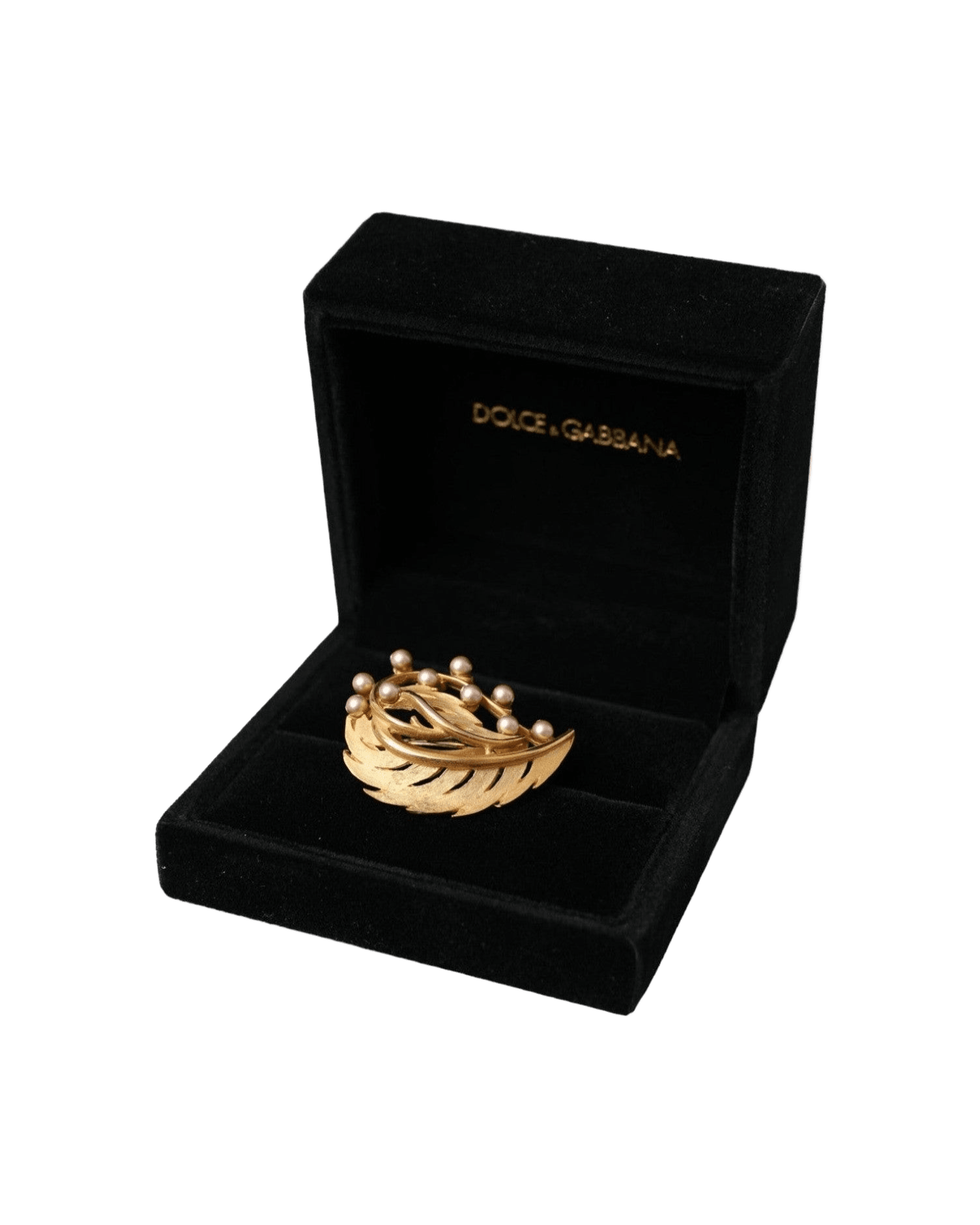 Dolce & Gabbana Brass Leaf Embellished Jewelry Brooch Hair Gold Pin Glam Steals